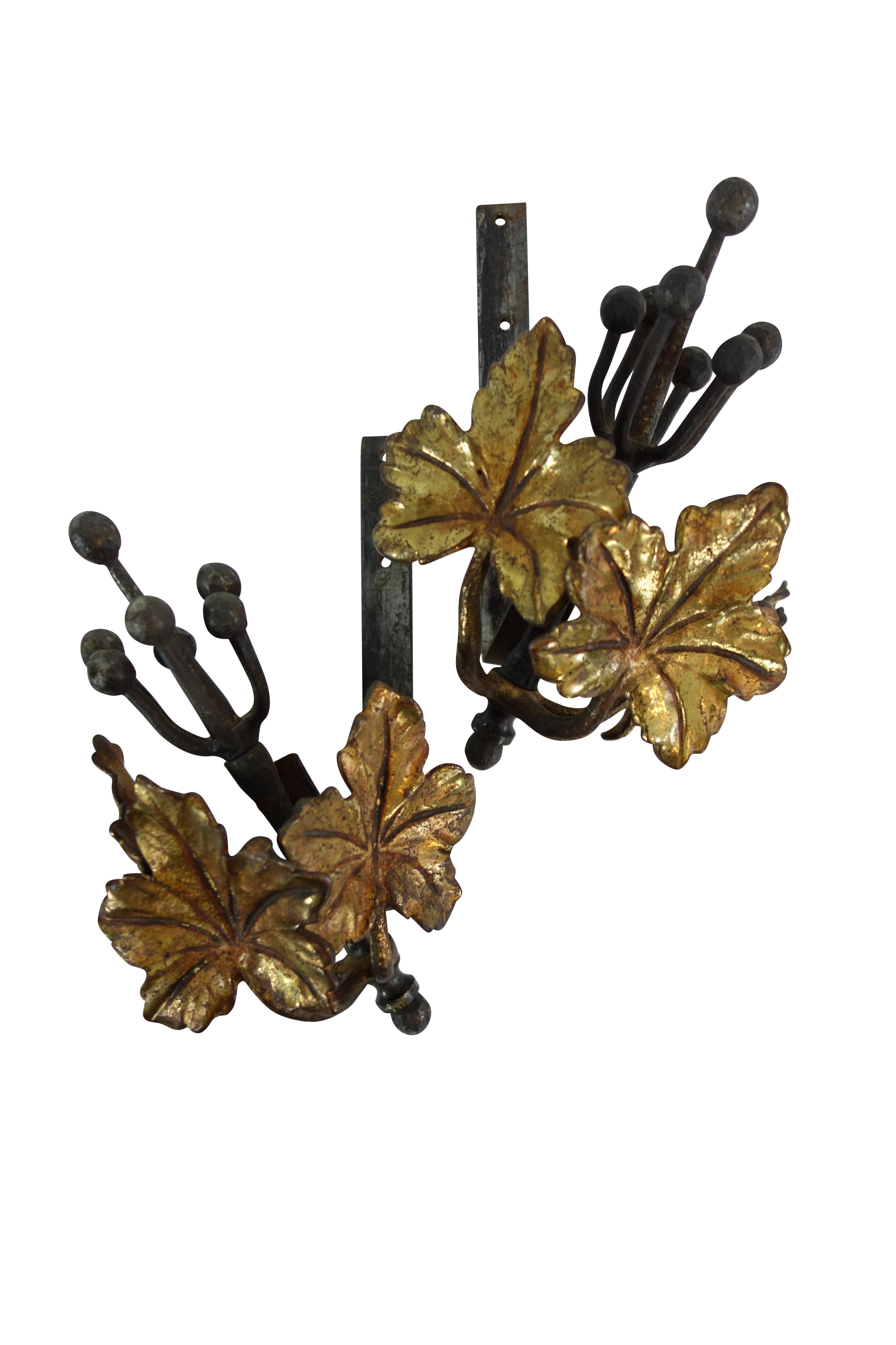 Unknown Set of Steel and Bronze Ivy Leaf Curtain Hardware