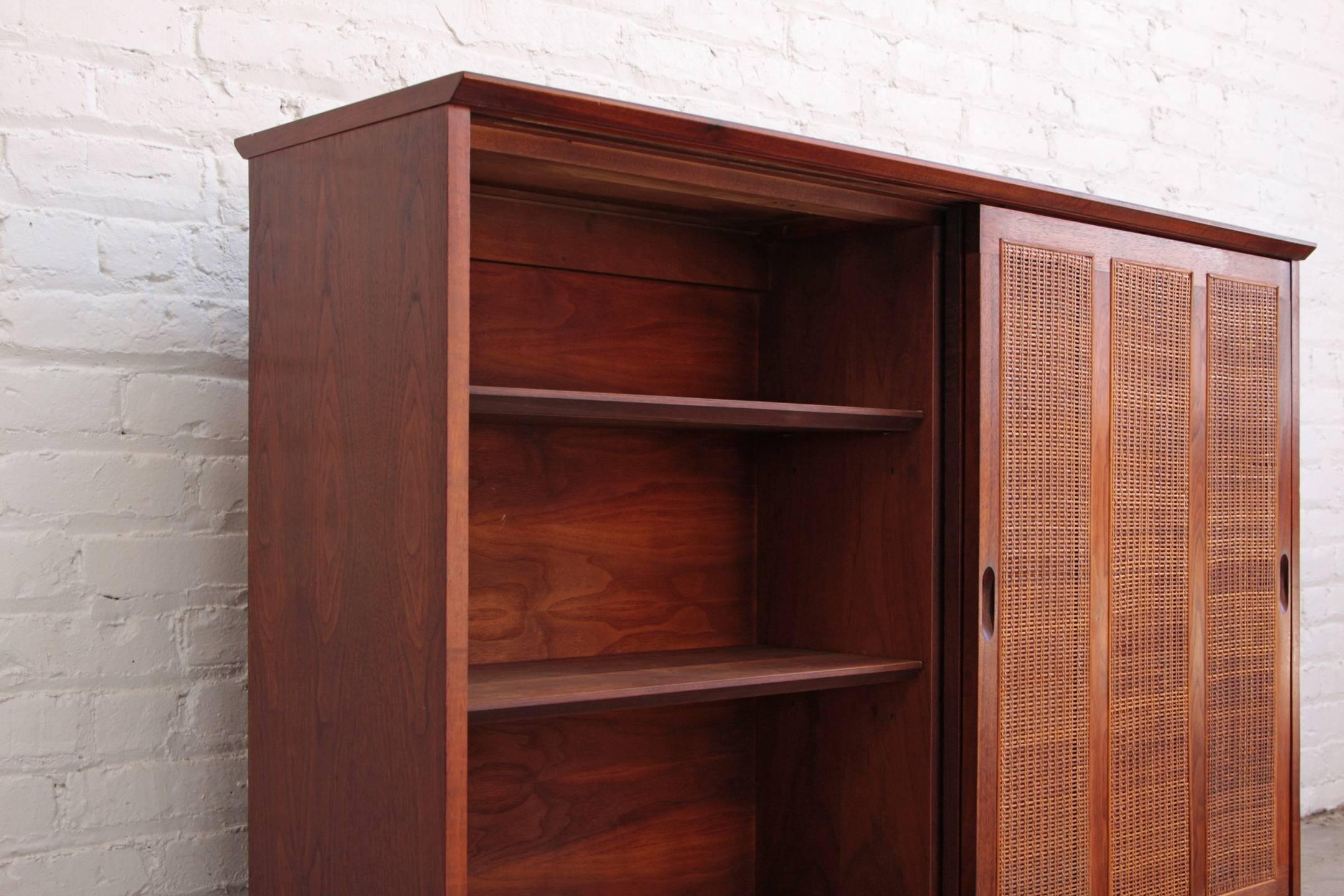 American Harvey Probber Mahogany Sideboard Cabinet with Cane Doors