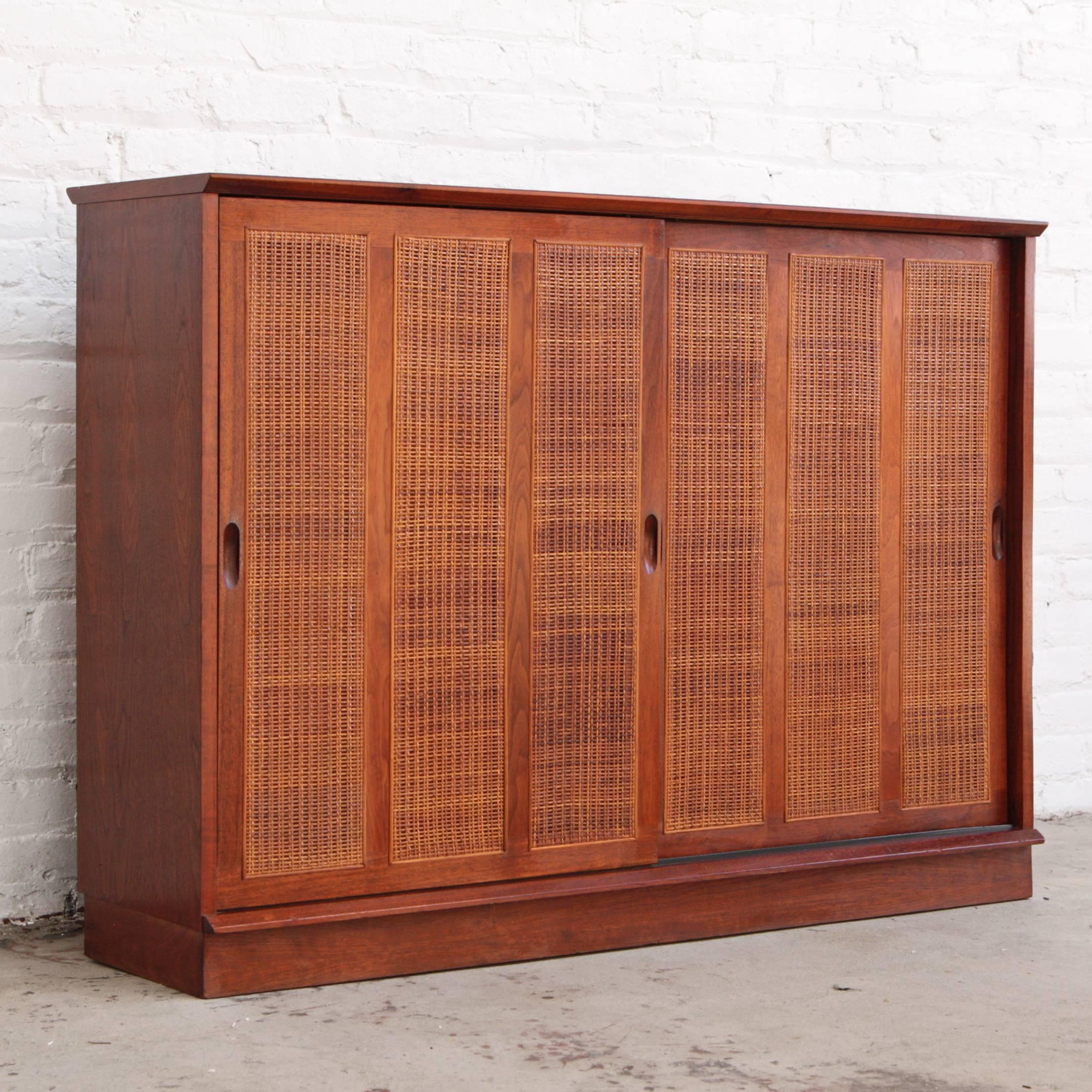 Mid-Century Modern Harvey Probber Mahogany Sideboard Cabinet with Cane Doors