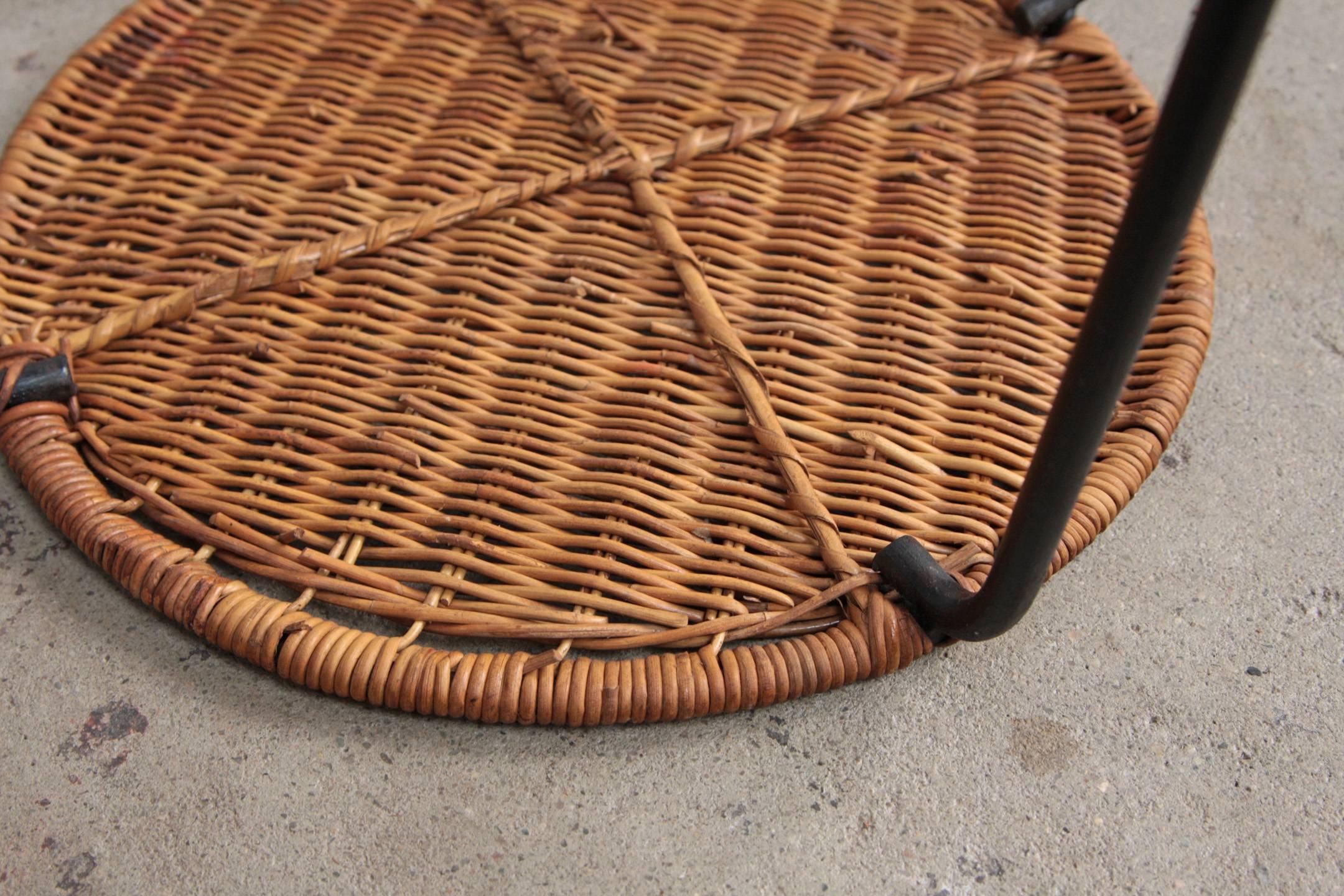 Welded Carl Auböck Side Table Rattan and Wrought Iron