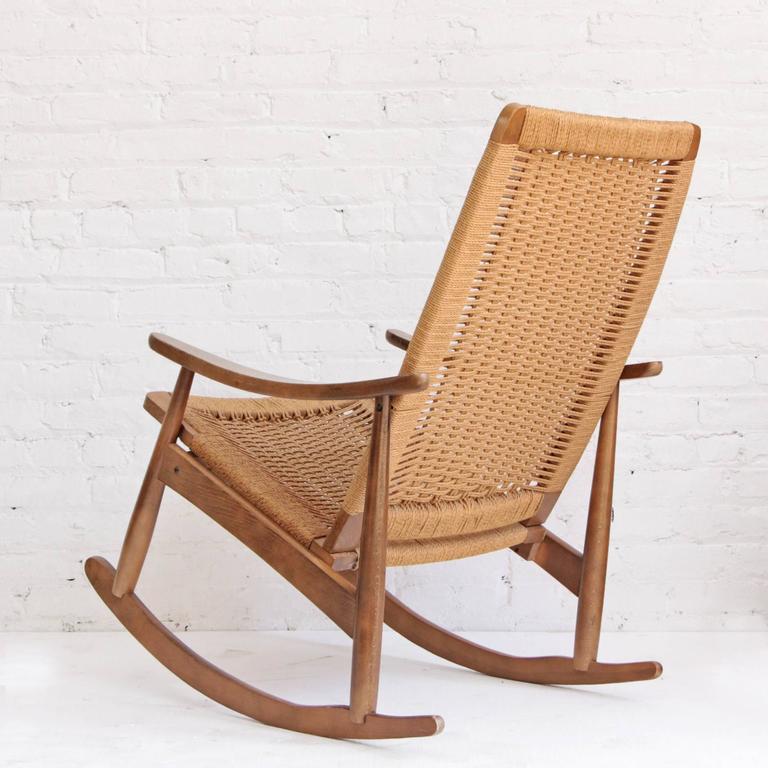 Woven Rope MidCentury Modern Rocking Chair and Ottoman at 1stdibs