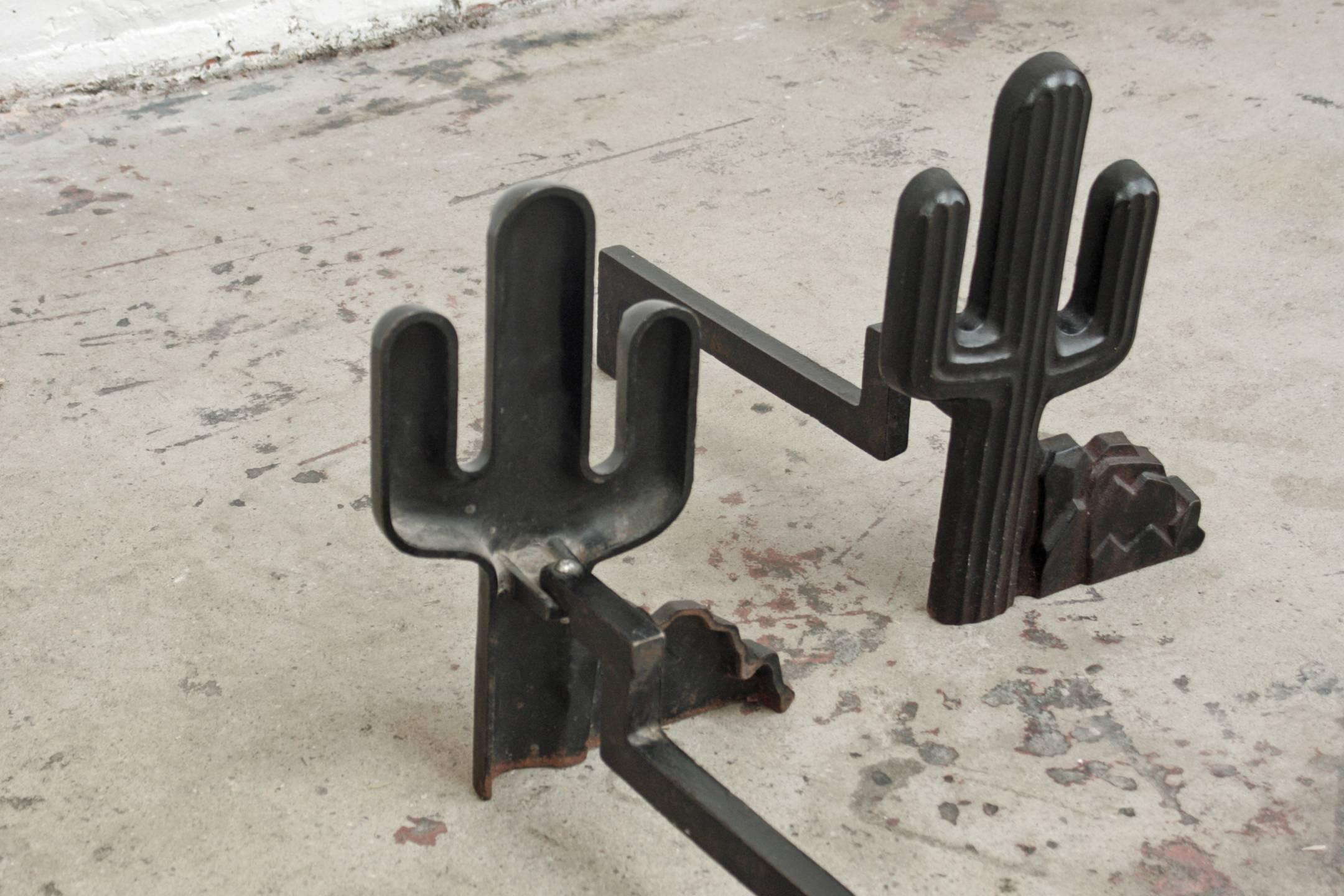 Mid-Century Modern Cacti Cast Iron Andirons For Sale