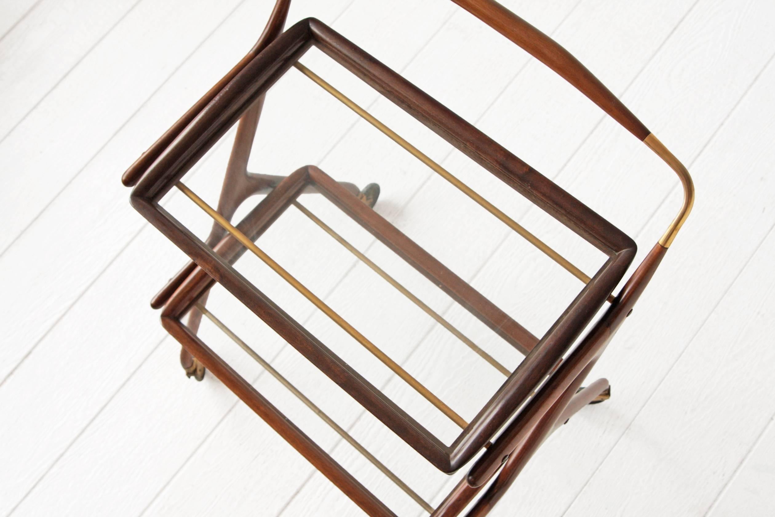 Mid-Century Modern Cesare Lacca Walnut Bar Cart or Tea Trolley  