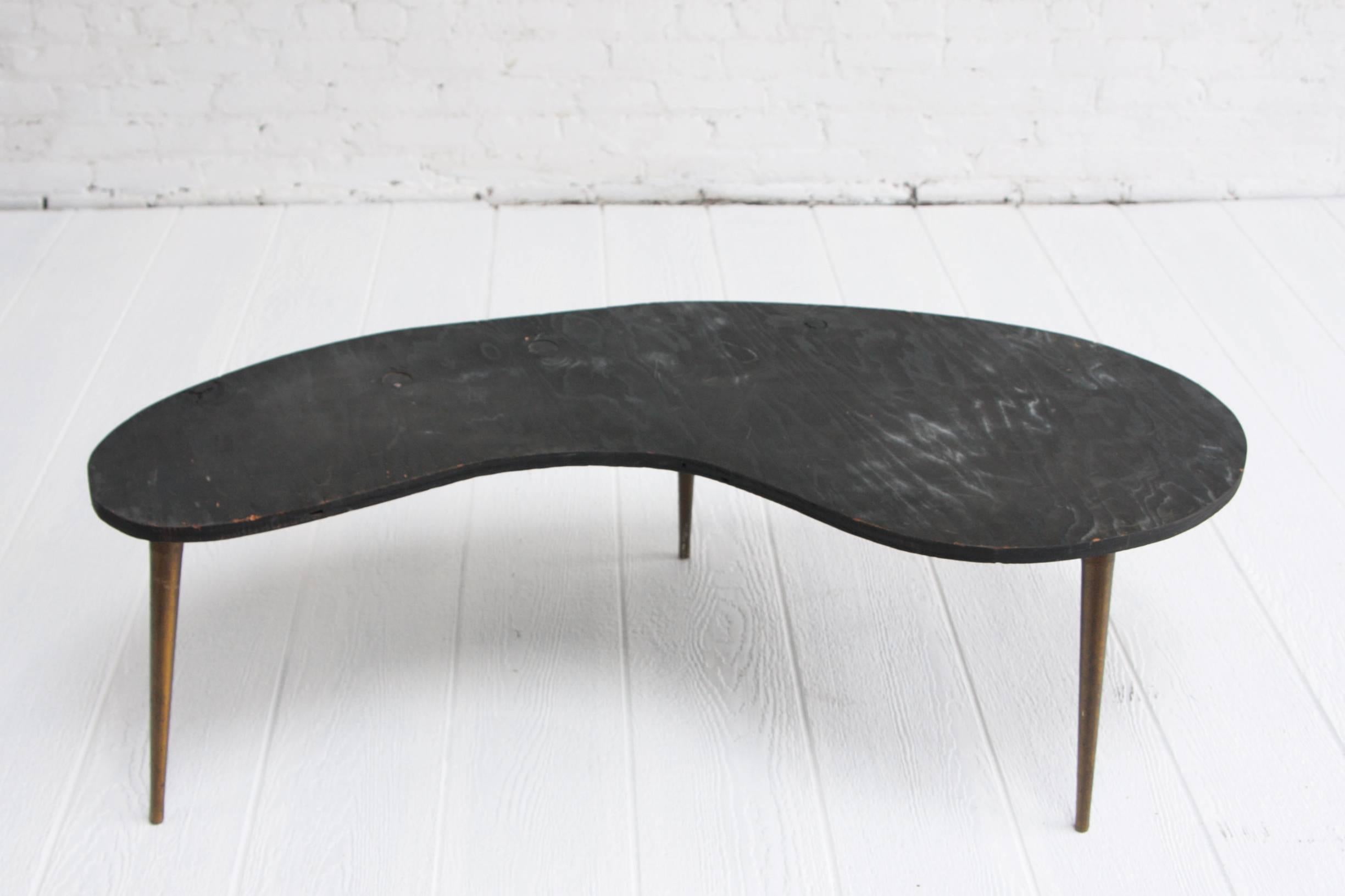 Italian Rene Brancusi Pink Marble Brass Leg Kidney Mid-Century Coffee Table