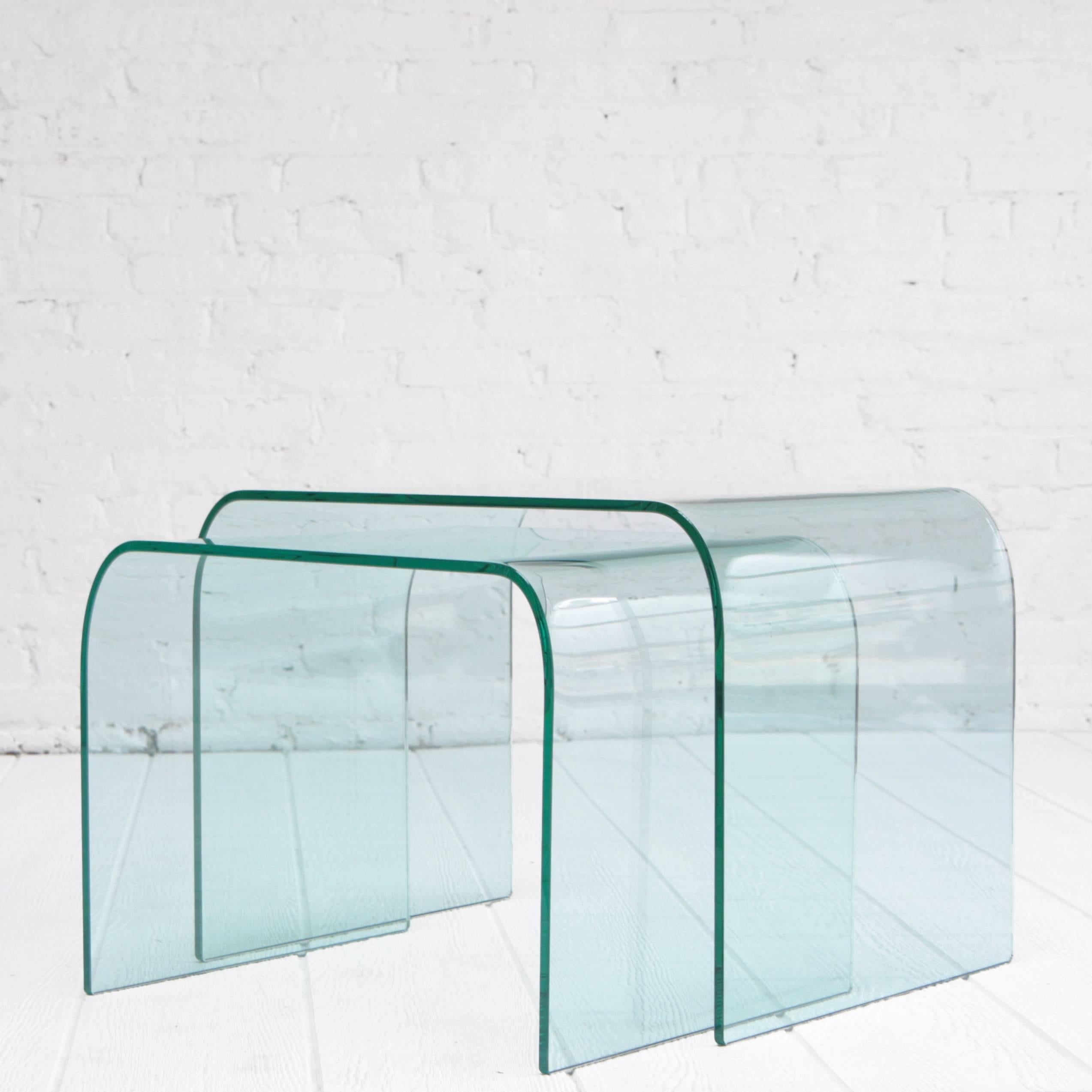 Mid-Century Modern Angelo Cortesi Curved Glass Waterfall Nesting Tables