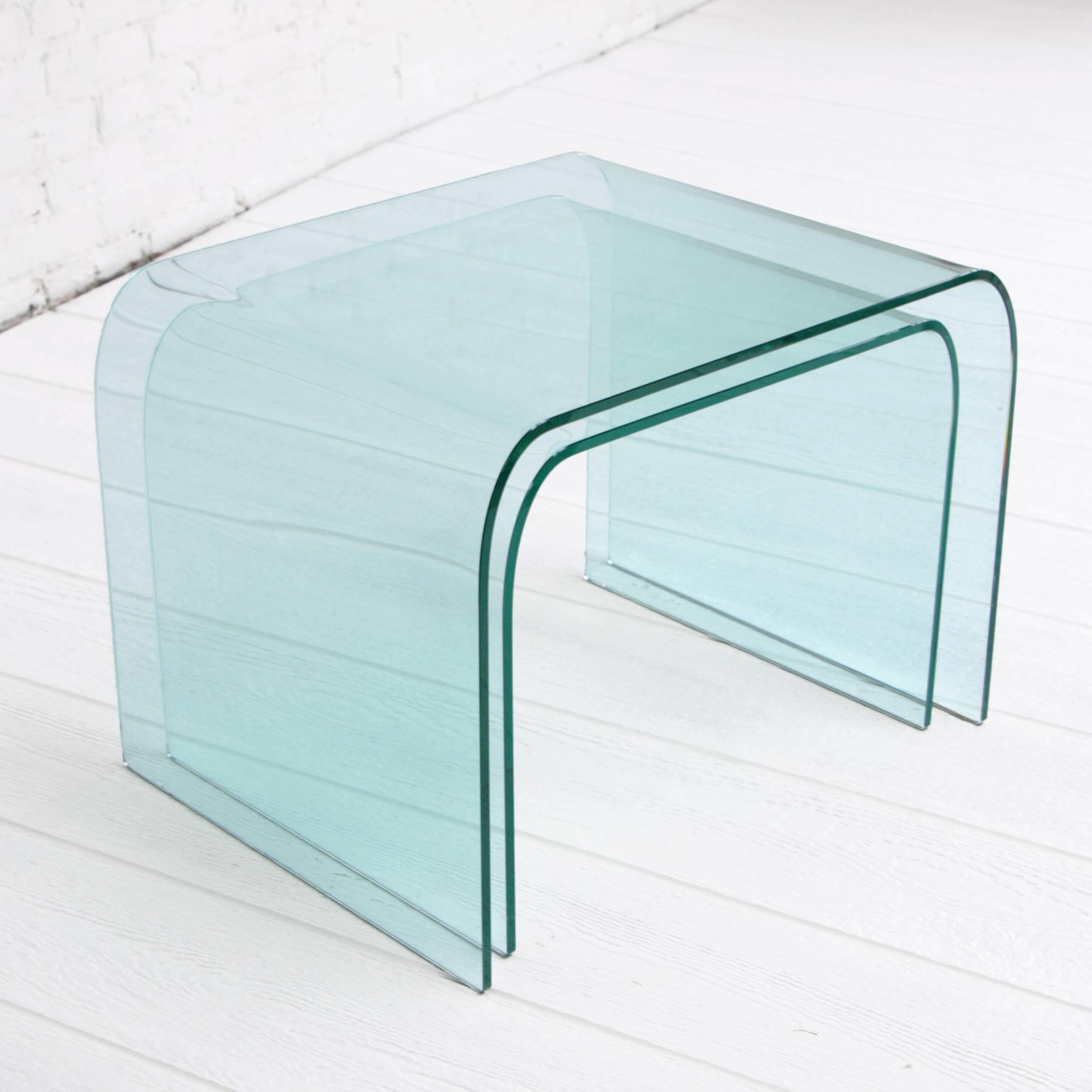 Angelo Cortesi Curved Glass Waterfall Nesting Tables In Excellent Condition In Brooklyn, NY