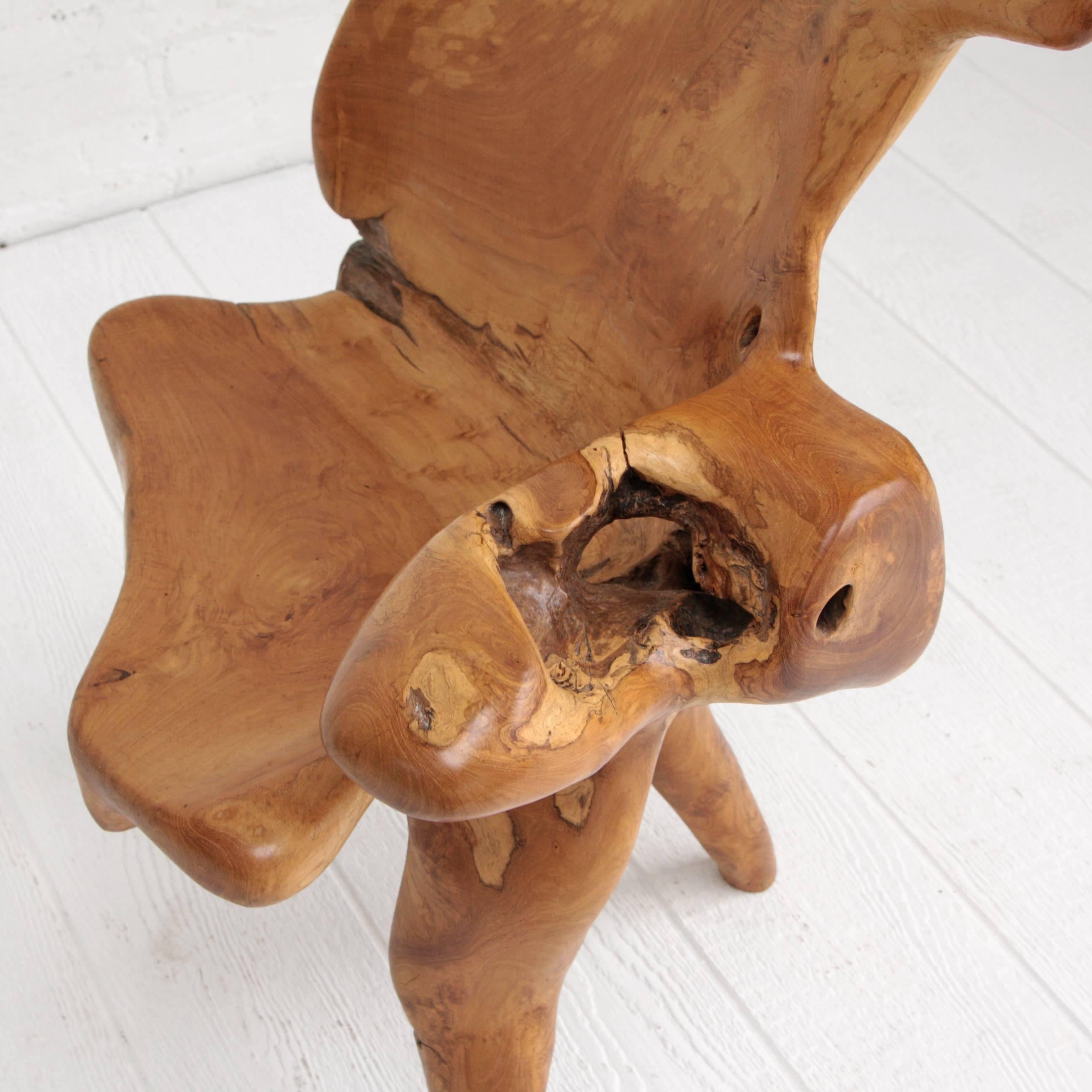 20th Century Pair of Organic Modern Burl Chairs Live Edge Wood