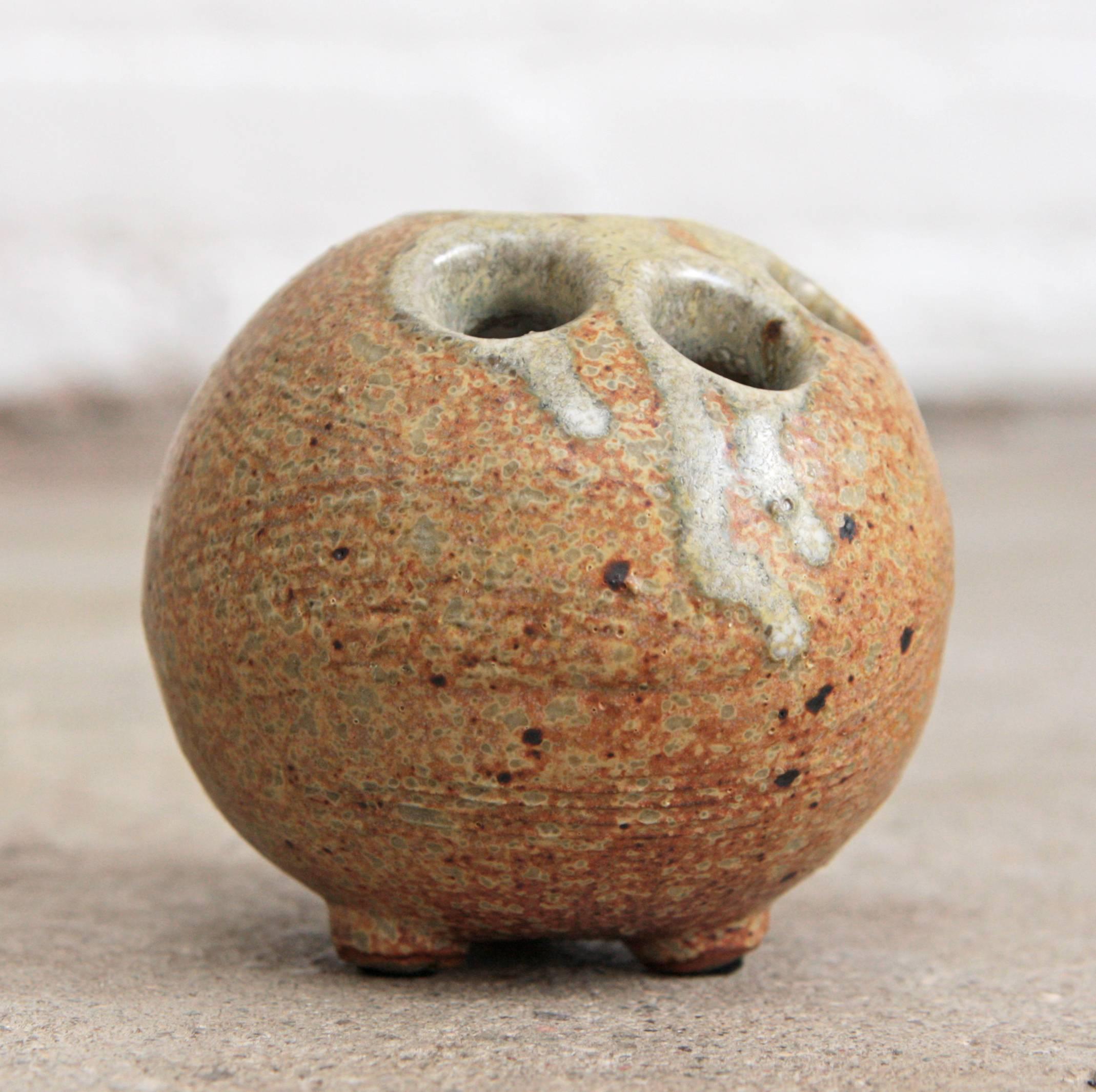 A multi-mouth rock-form weed pot/vase by California ceramicist, Tom McMillin. Mid-Century Modern pottery.