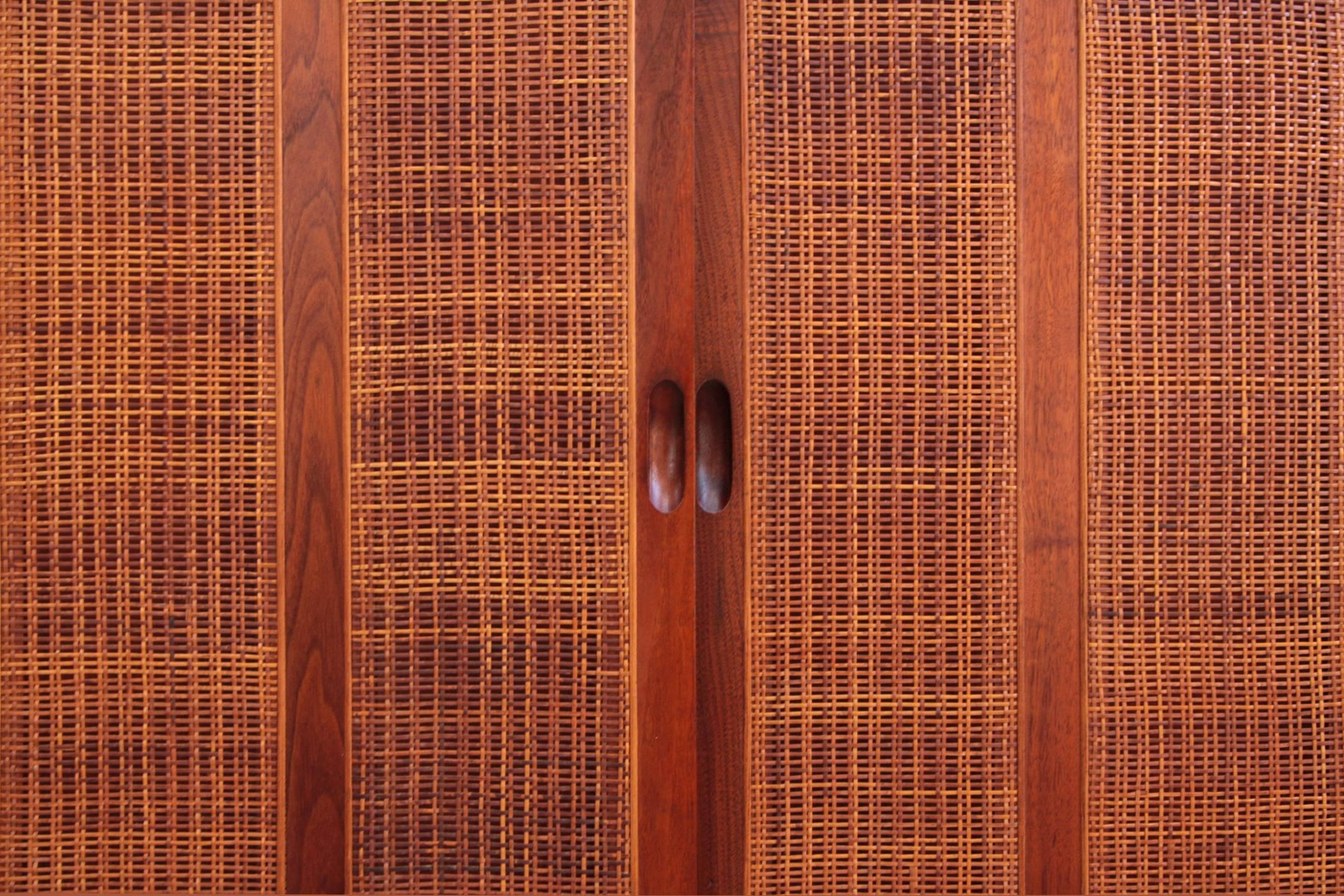 20th Century Harvey Probber Mahogany Sideboard Cabinet with Cane Doors