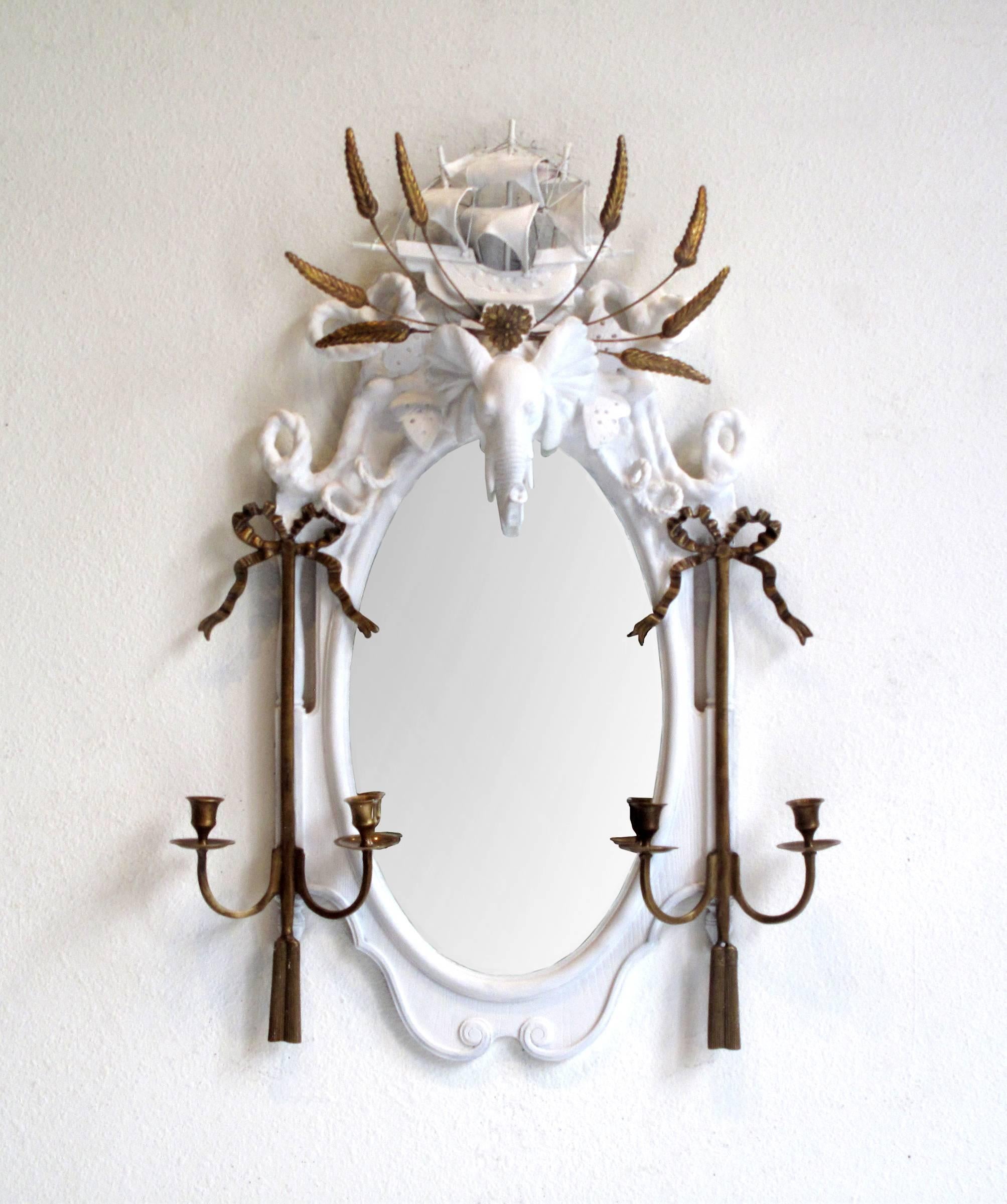 Baroque Elephant Prince, Objet Trouve Plaster Mirror For Sale