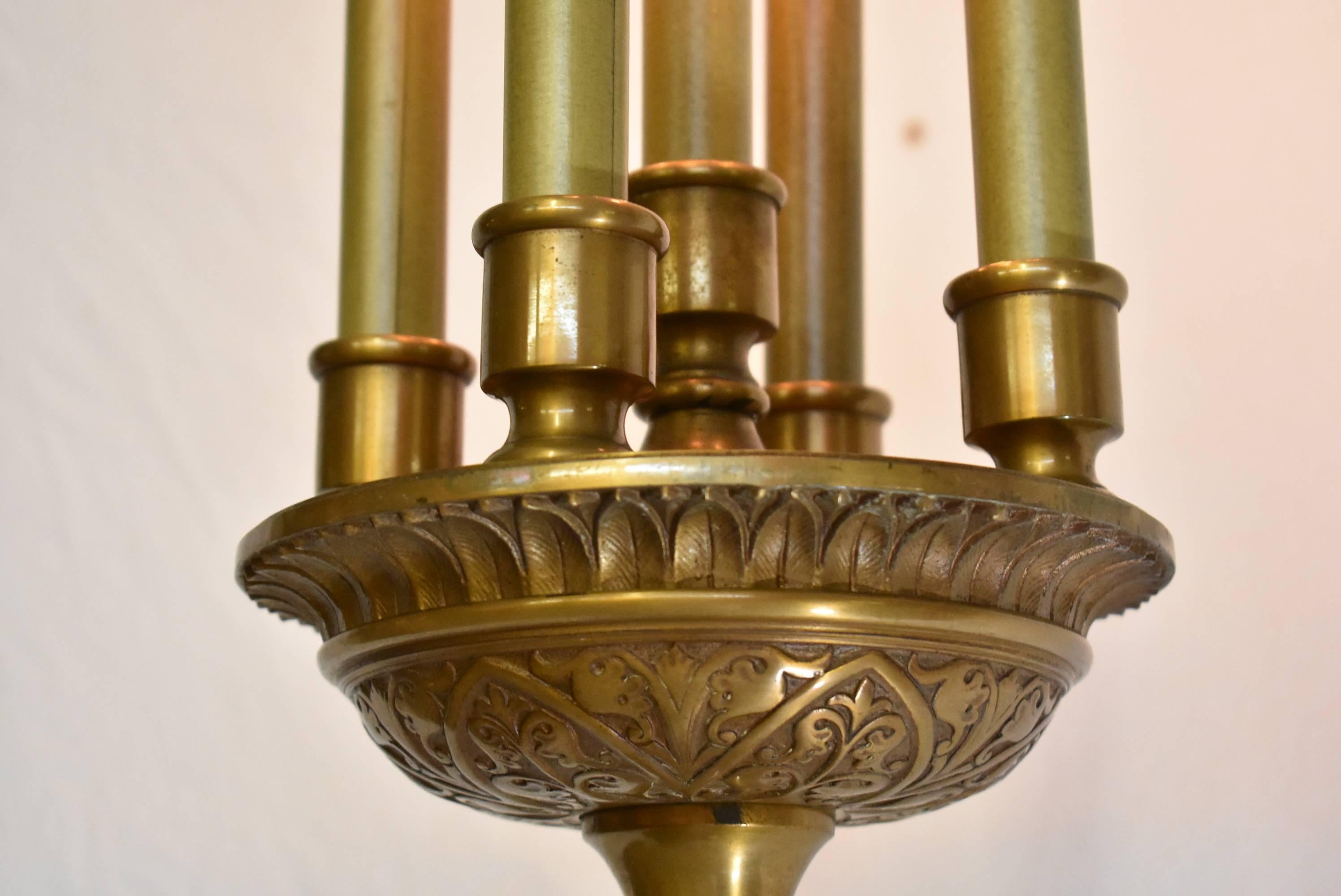 Neoclassical Bronze Five Socket Torchiere Floor Lamp Floral Openwork Details 5