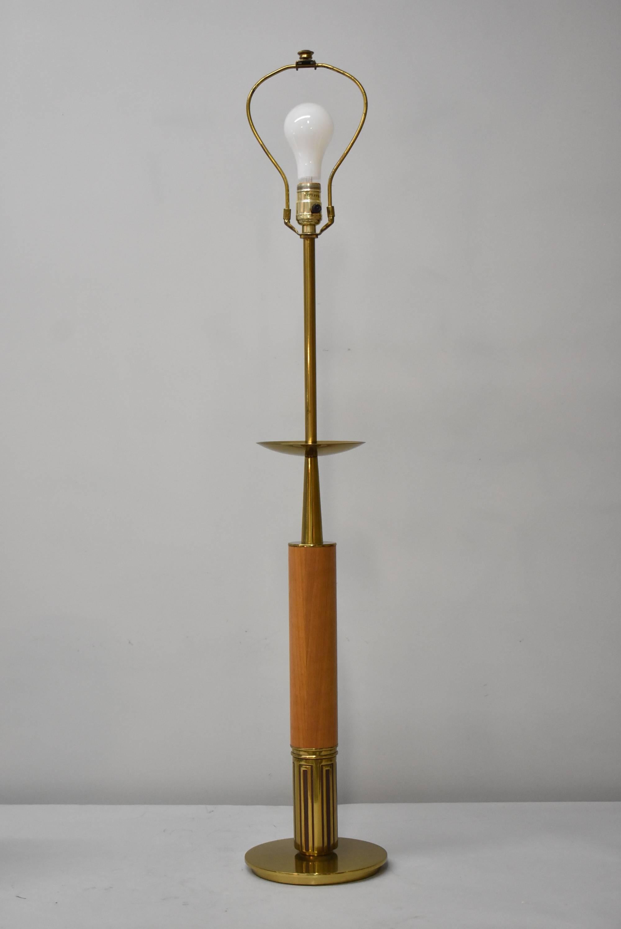 Mid-Century Modern Walnut and Brass Table Lamp Tommi Parzinger for Stiffel