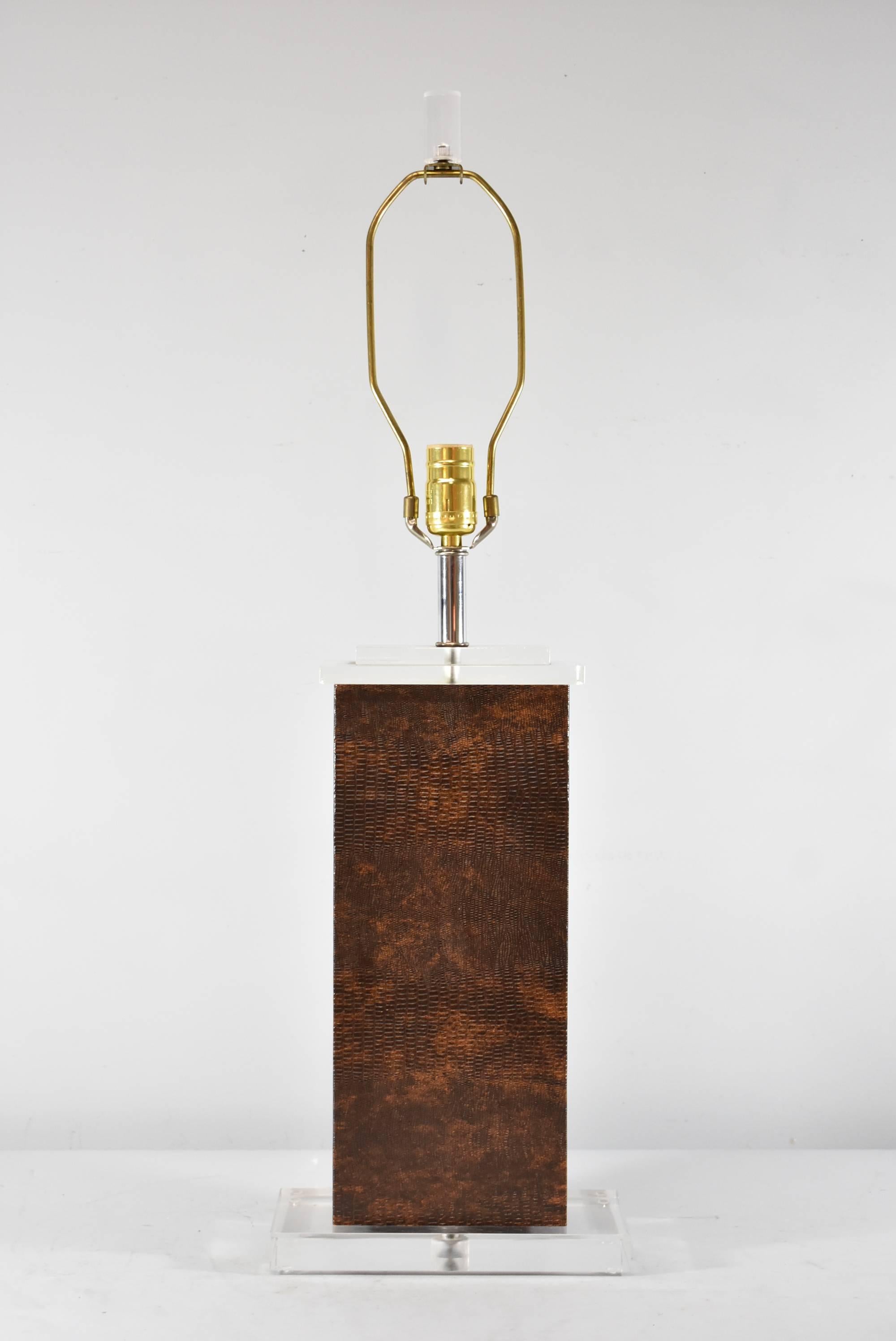 20th Century Lucite and Leather Table Lamp For Sale