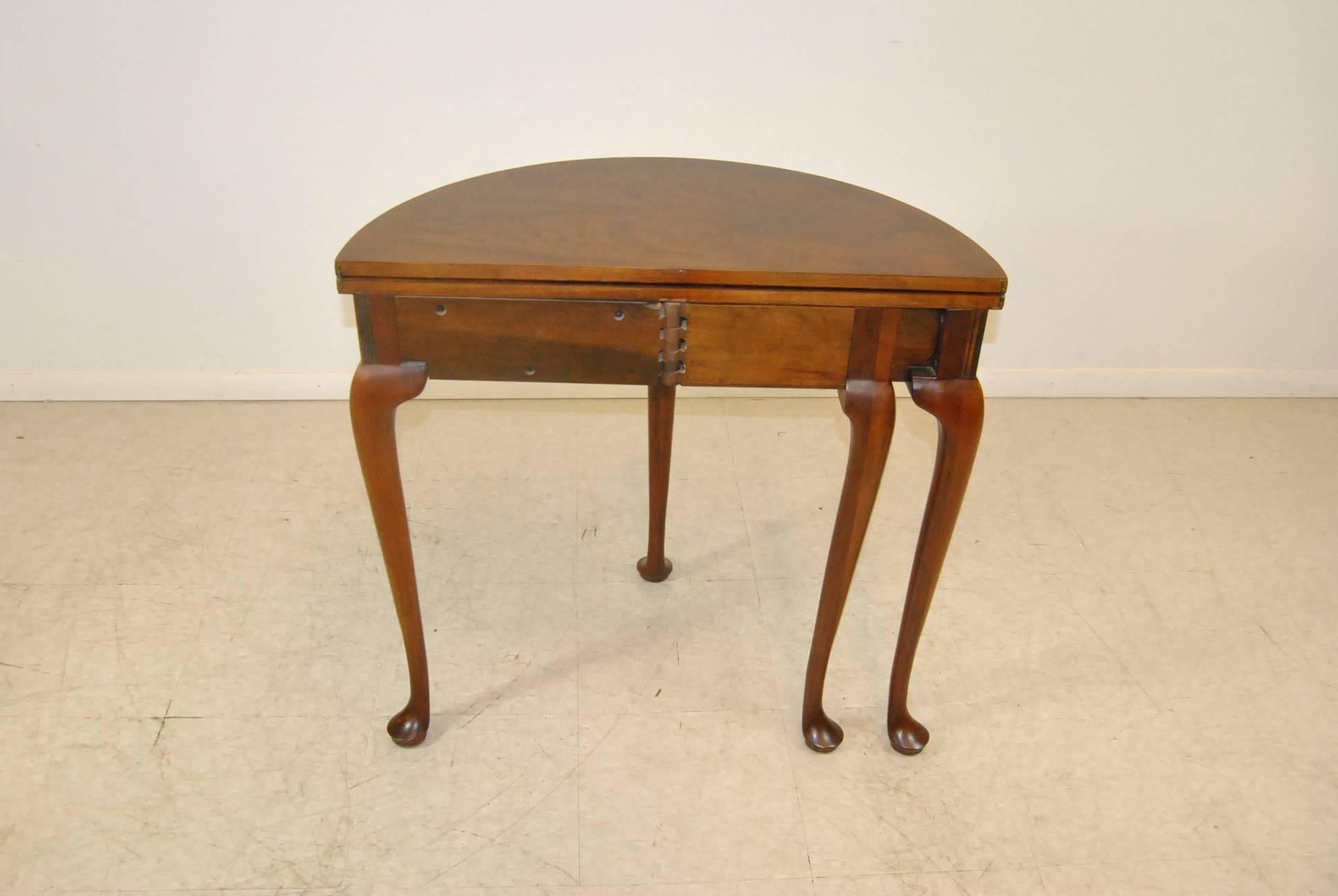 Georgian Demilune Game Table by Baker Banded Top Two Drawers In Good Condition In Toledo, OH