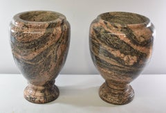 20th Century Turned and Polished Set of Two 16" Tall Granite Urns / Planters
