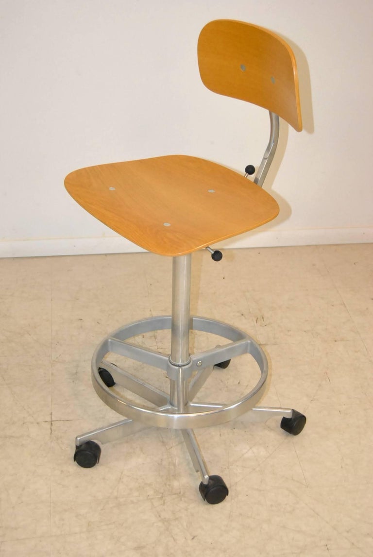Bar Drafting Stool Aluminum and Oak by Rasmussen for Kevi at 1stDibs