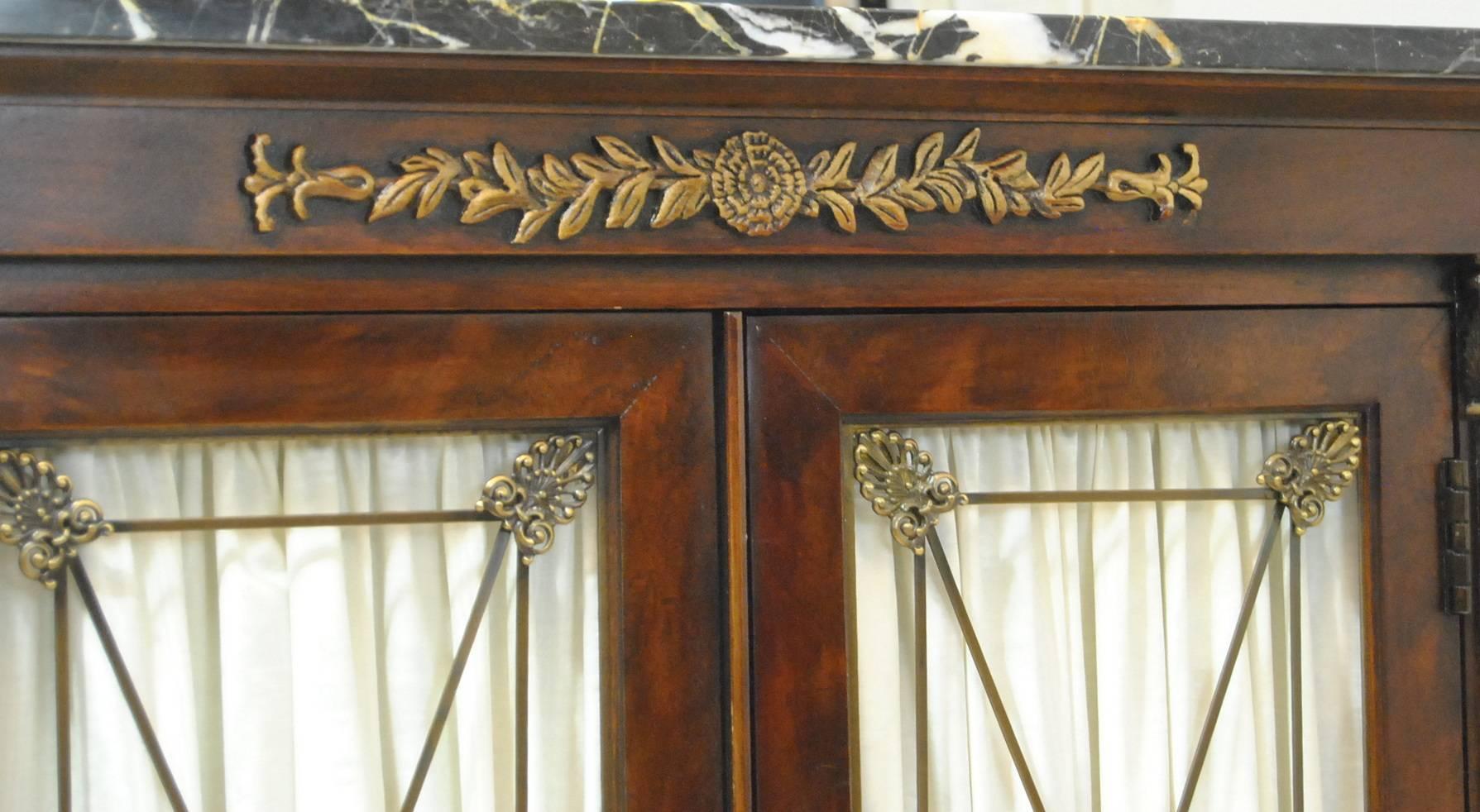 Pair of New St Laurent Empire Style Marble-Top Double Door Cabinets by Henredon In Good Condition In Toledo, OH