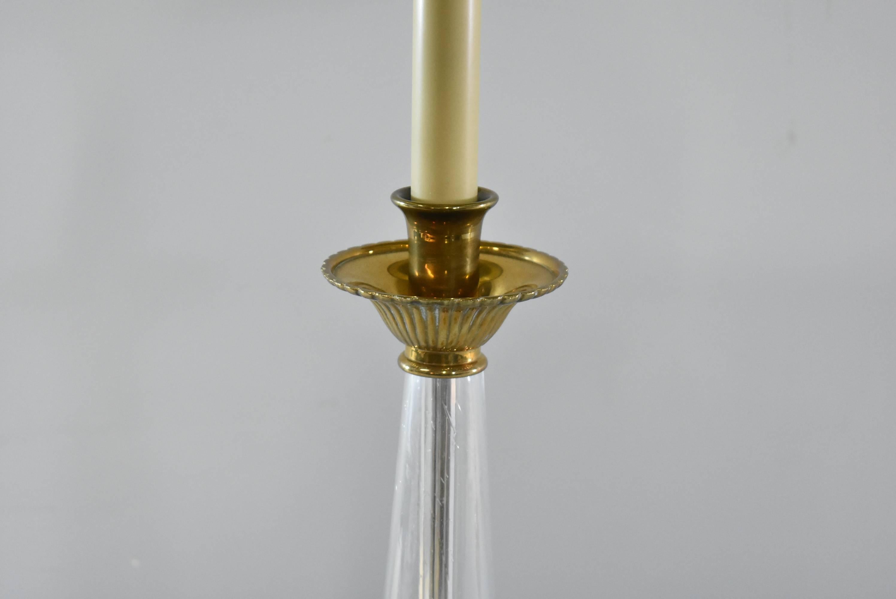 Late 20th Century Pair of Chapman Buffet Lamps Brass and Glass Candlestick Form, 1988
