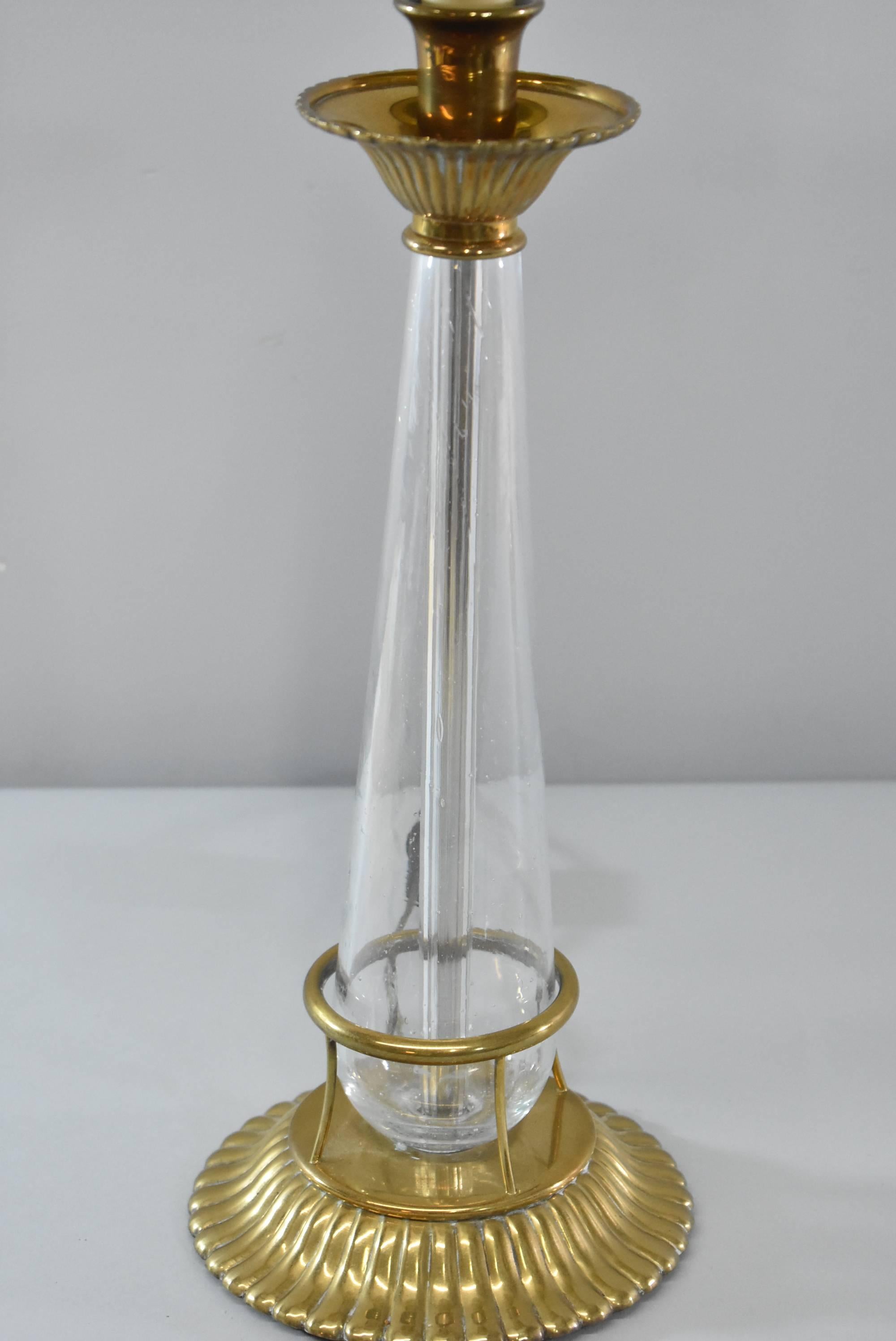 Pair of Chapman Buffet Lamps Brass and Glass Candlestick Form, 1988 1