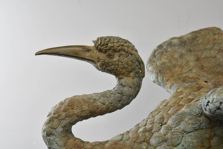 Outdoor Bronze Lawn Sculpture of Crane in Flight For Sale at 1stDibs