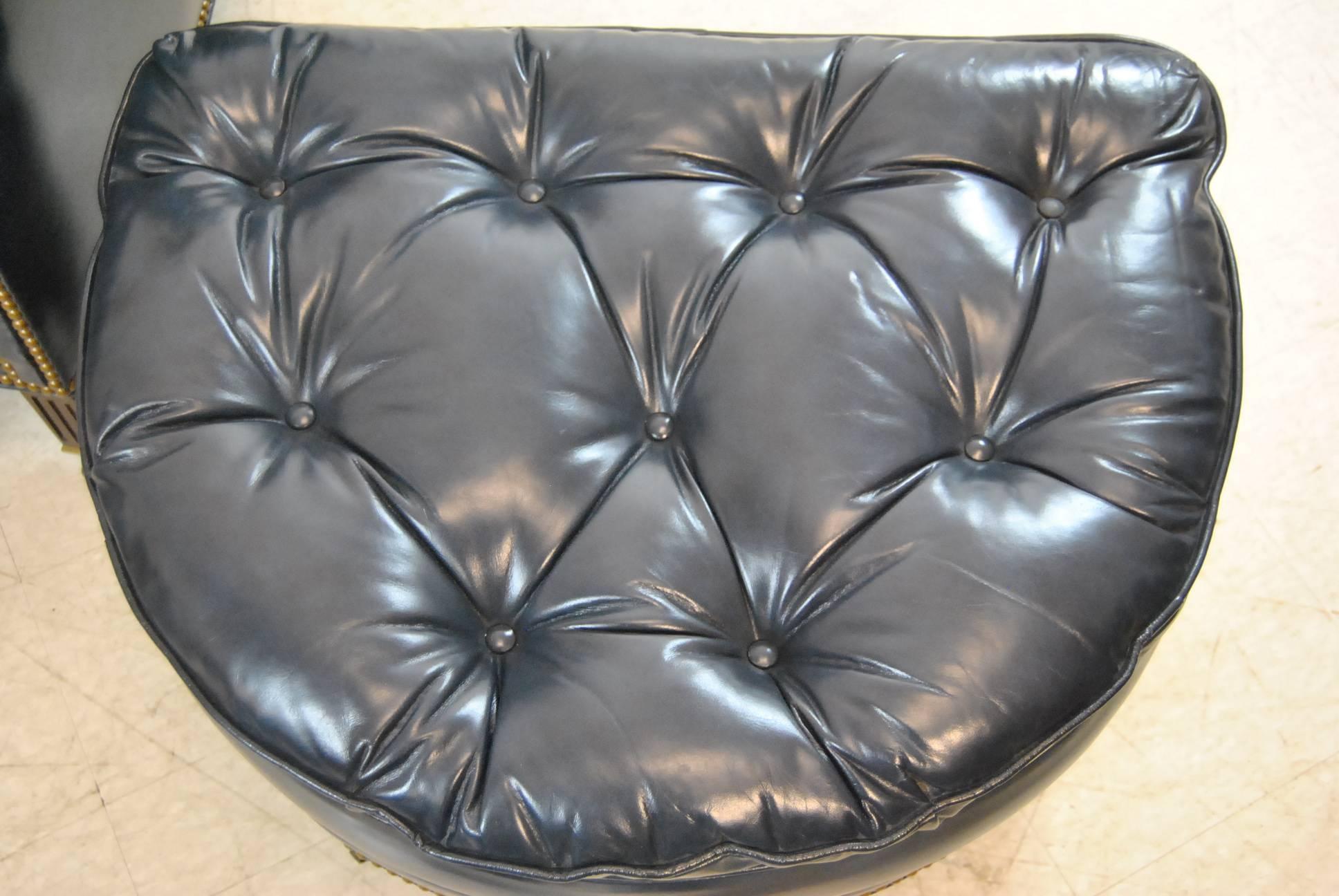 Hancock and Moore Navy Blue Leather Chair and Ottoman 2