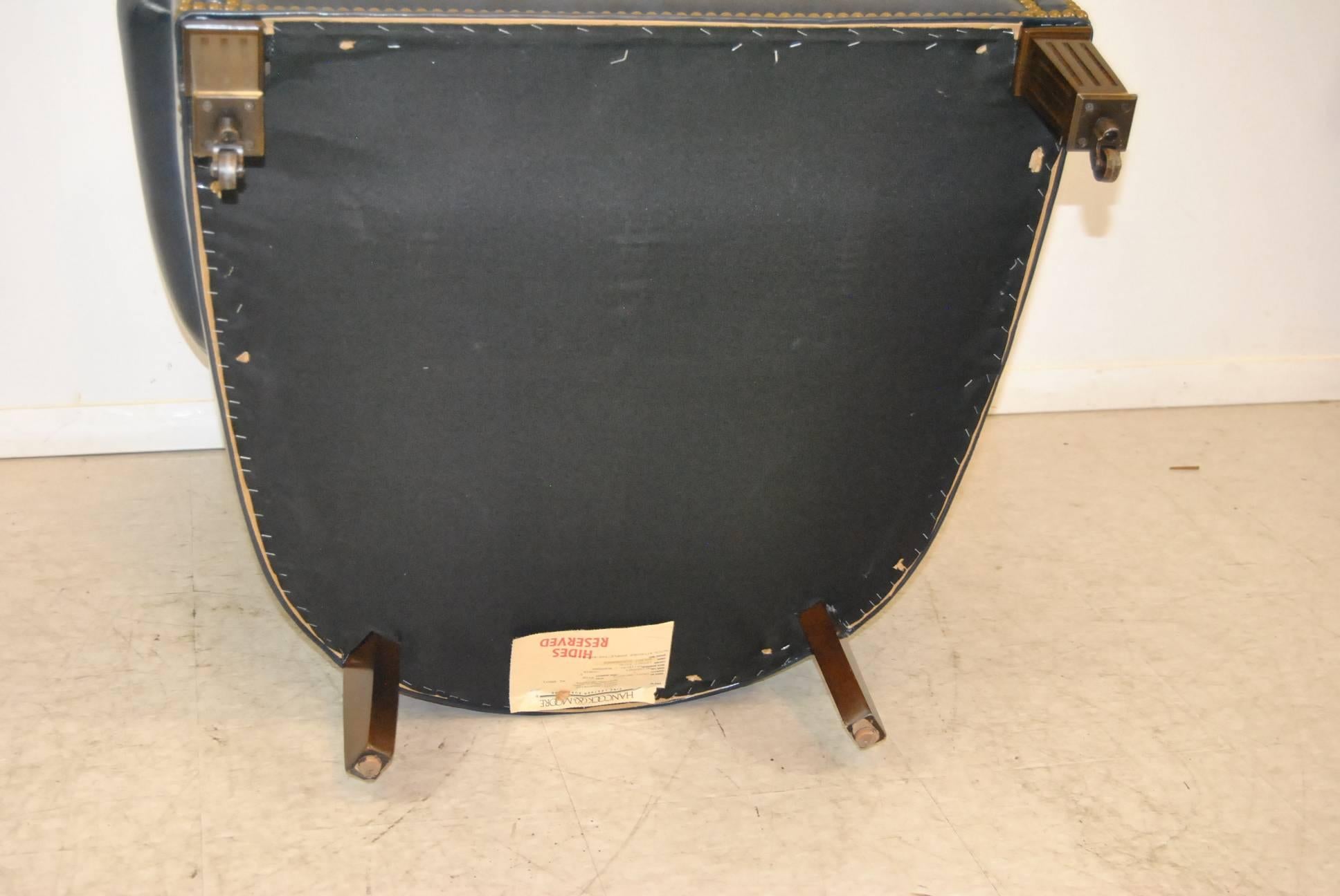 20th Century Hancock and Moore Navy Blue Leather Chair and Ottoman