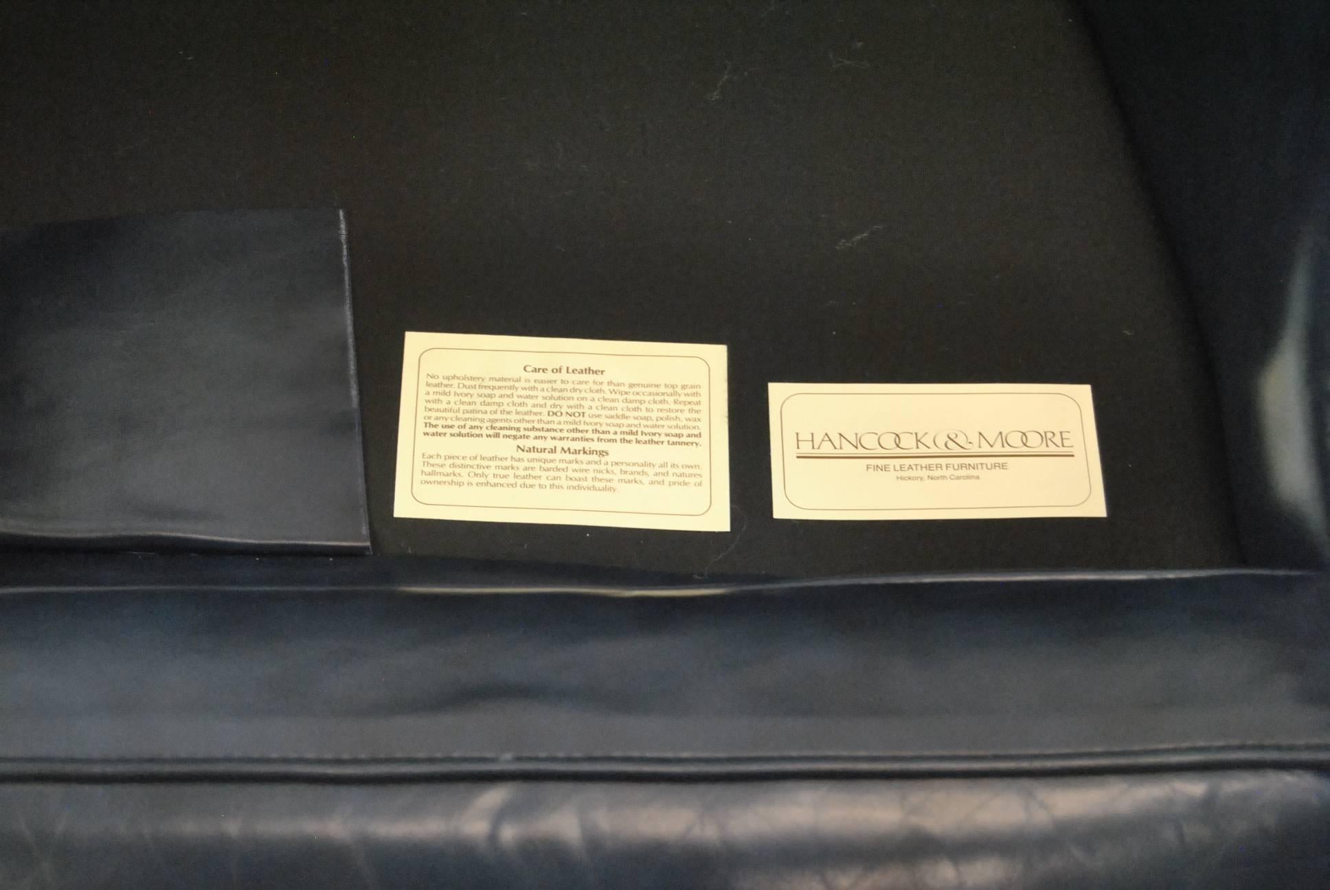 American Hancock and Moore Navy Blue Leather Chair and Ottoman