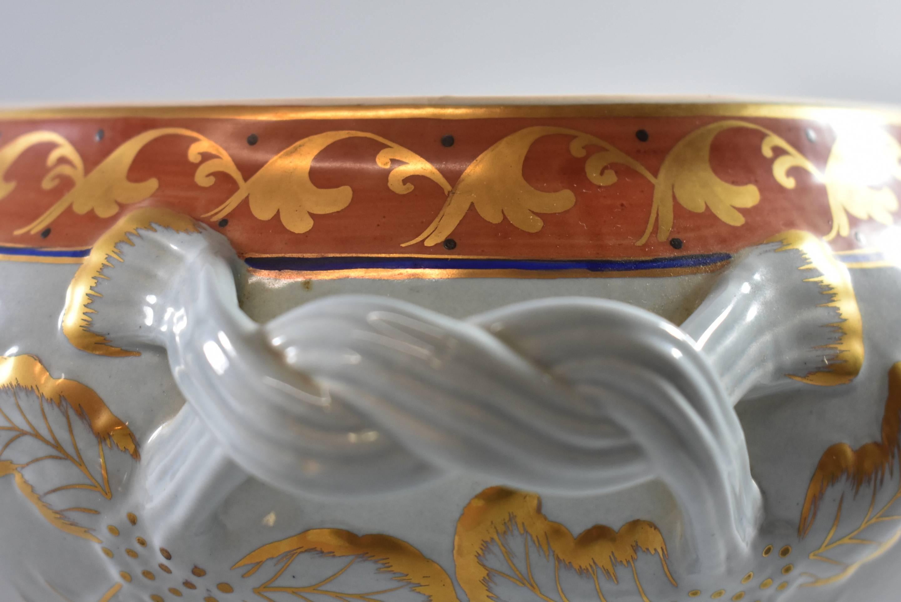 Italian Covered Soup Tureen and Underplate in Orange/Gold Chinese Bouquet Patter 3