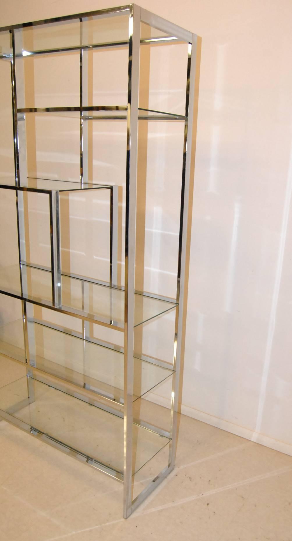 Modern Chrome and Glass Floating Shelf Étagère, 3 Available In Good Condition In Toledo, OH