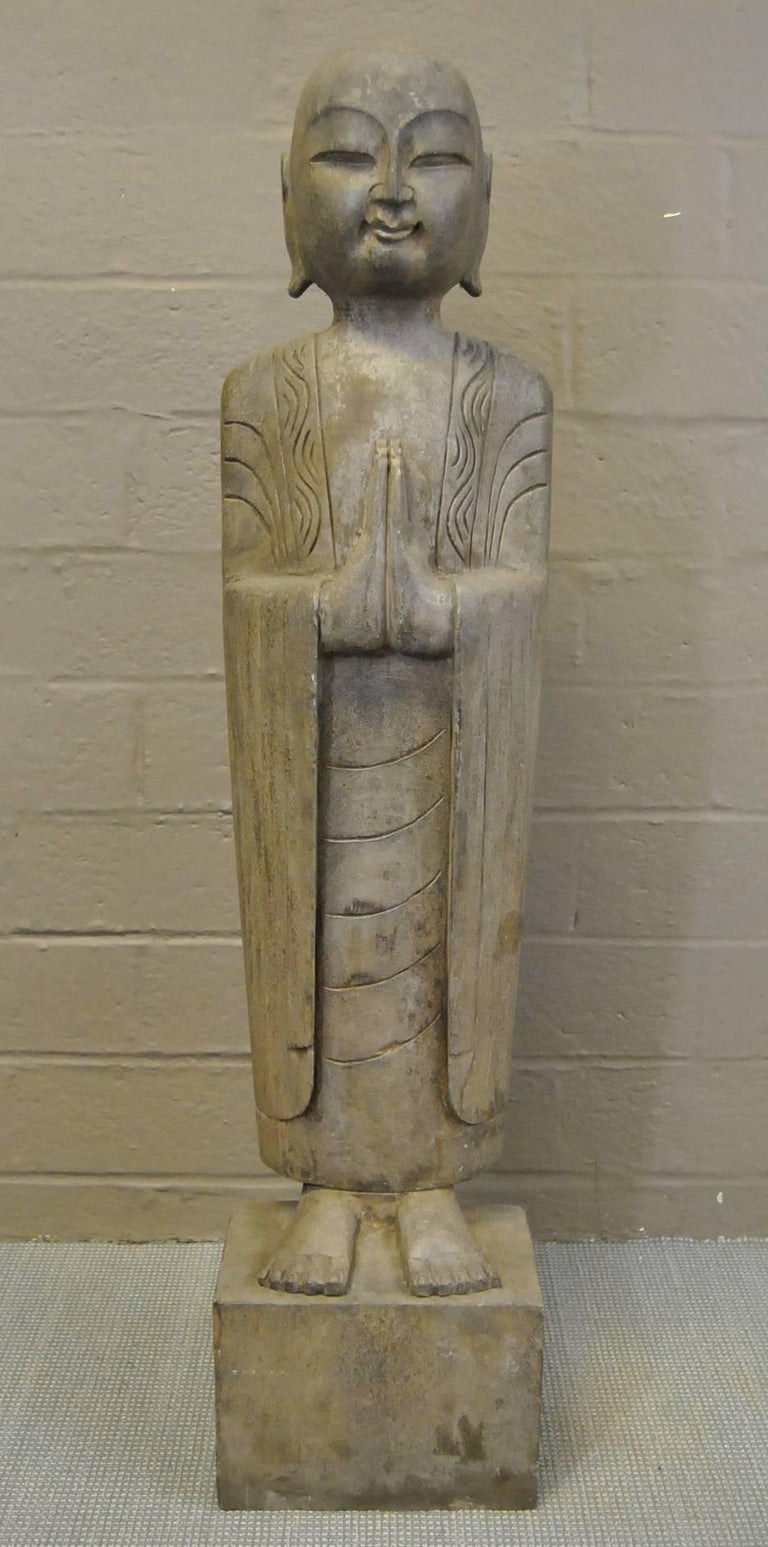 Pair of Asian Carved Hard Stone Lohan Figure Sculptures For Sale at 1stDibs