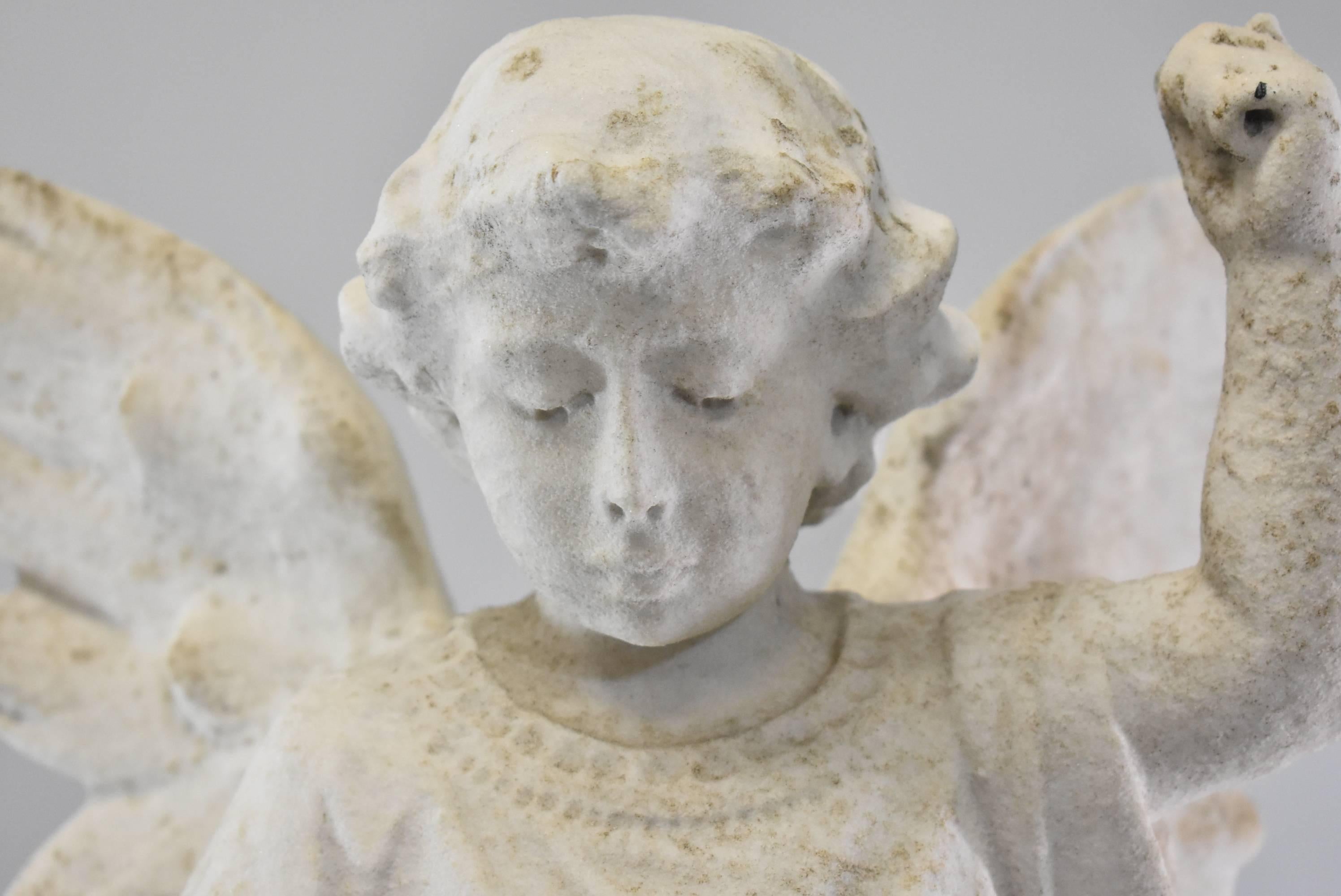 Antique Outdoor Garden Winged Angel or Child Marble Sculpture 1