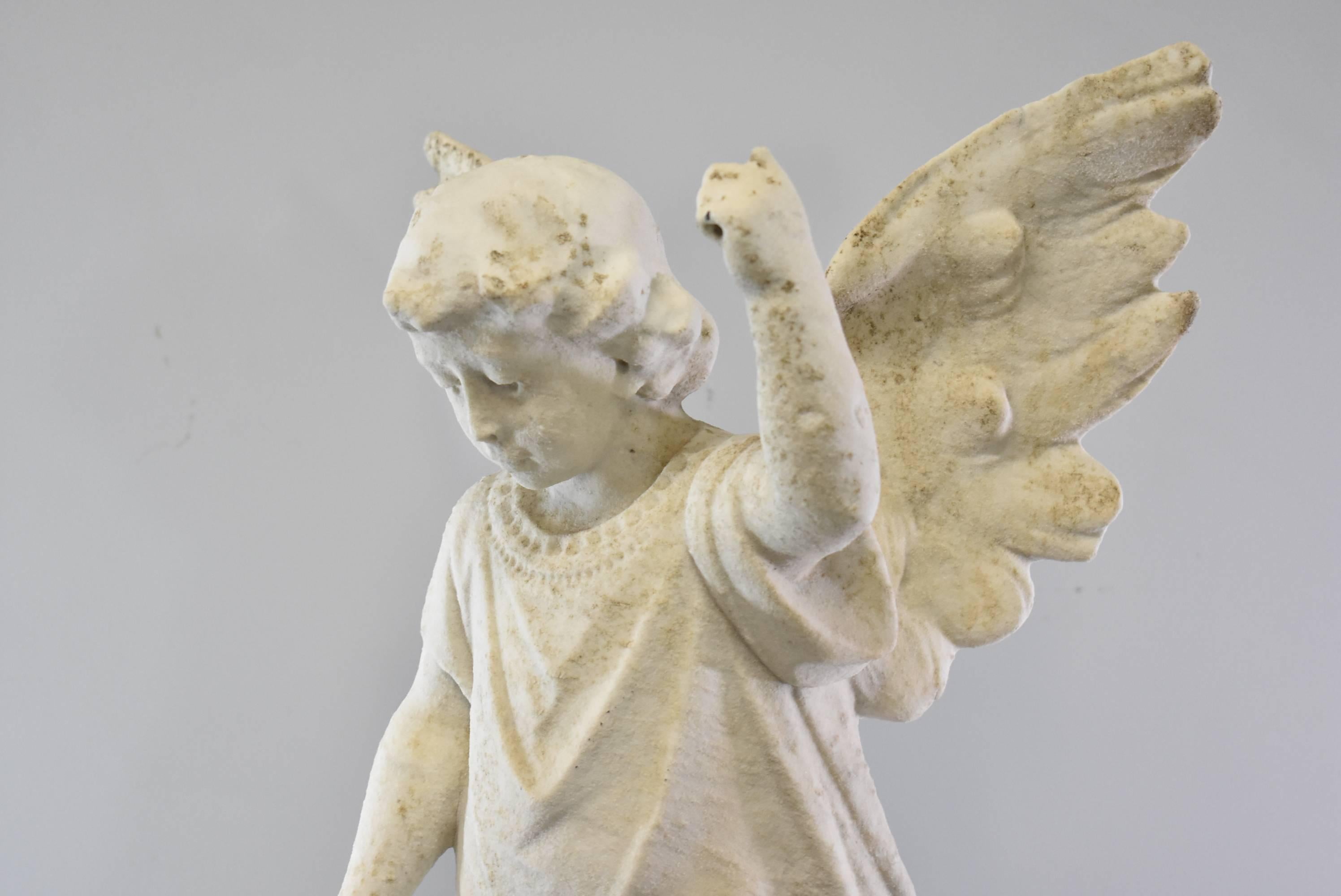 20th Century Antique Outdoor Garden Winged Angel or Child Marble Sculpture