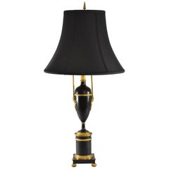 French Empire Black Urn Lamp with Bronze Mounts