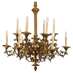 Large Gothic Rococo Bronze Dragon Six-Arm 12-Light Chandelier Mythical Bird