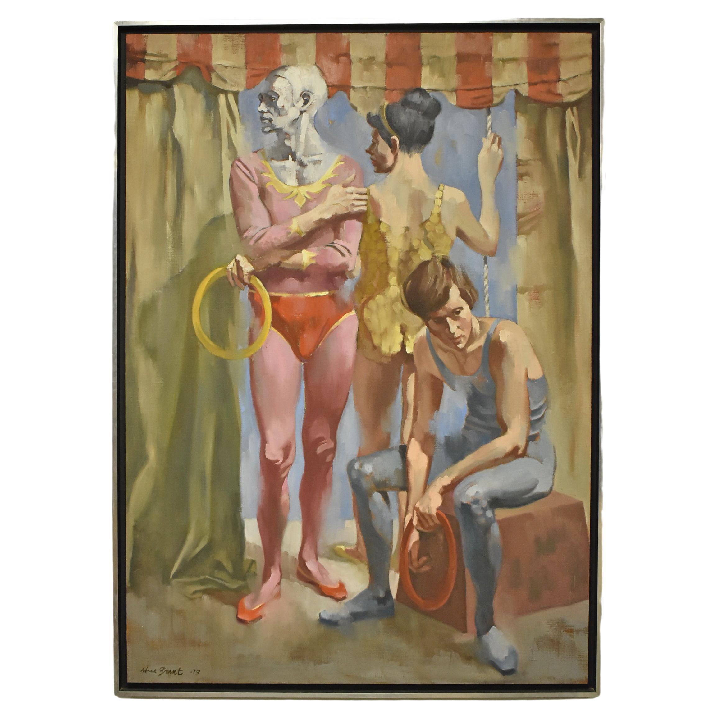 Huile sur toile originale de l'artiste Adam Grant, Circus, « Juggling Family », 1979