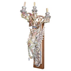 Majolica Glazed Porcelain Griffin Candelabra, 42" Tall
