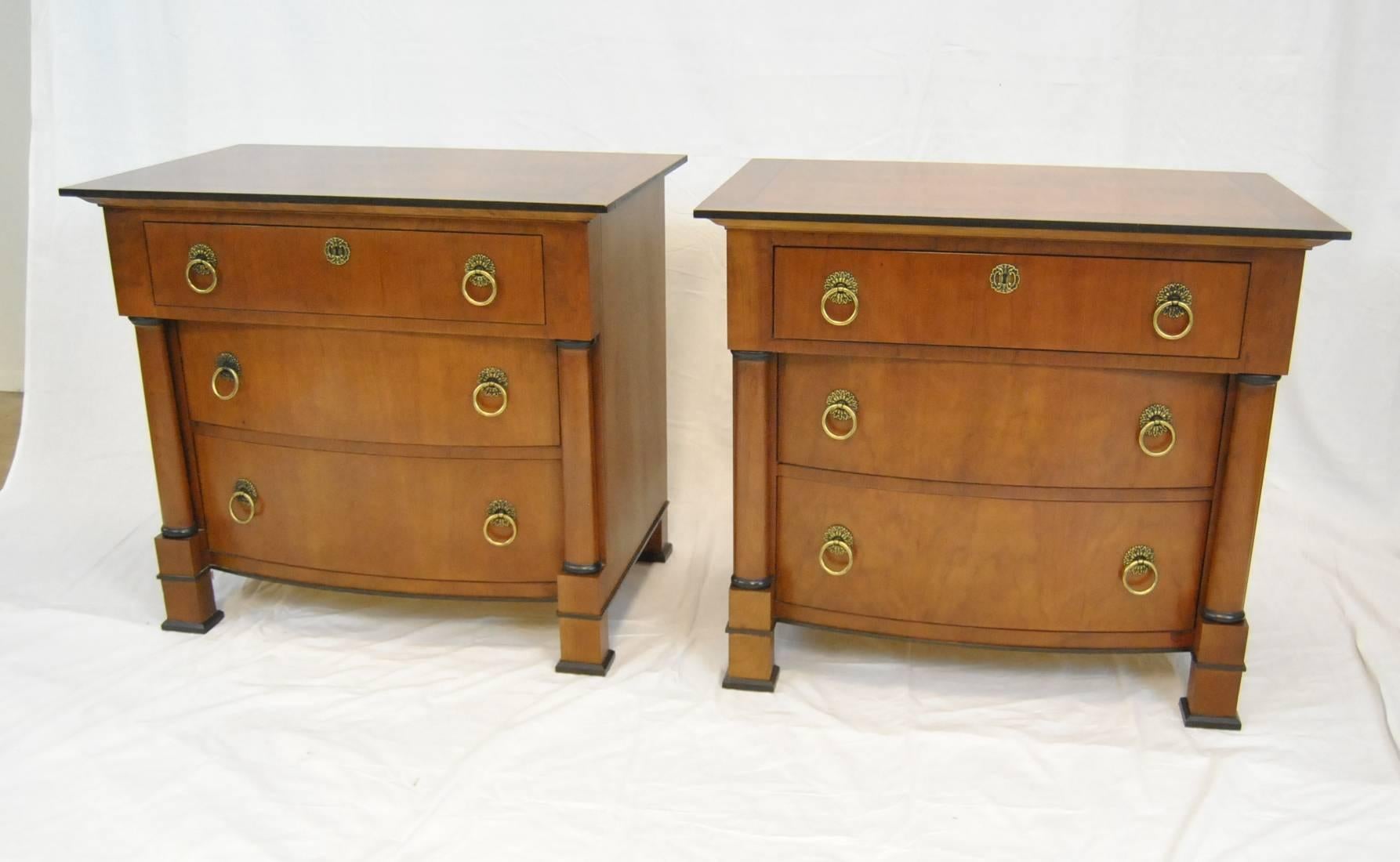 20th Century Pair of Henredon French Empire Three-Drawer Night Stands or End Tables