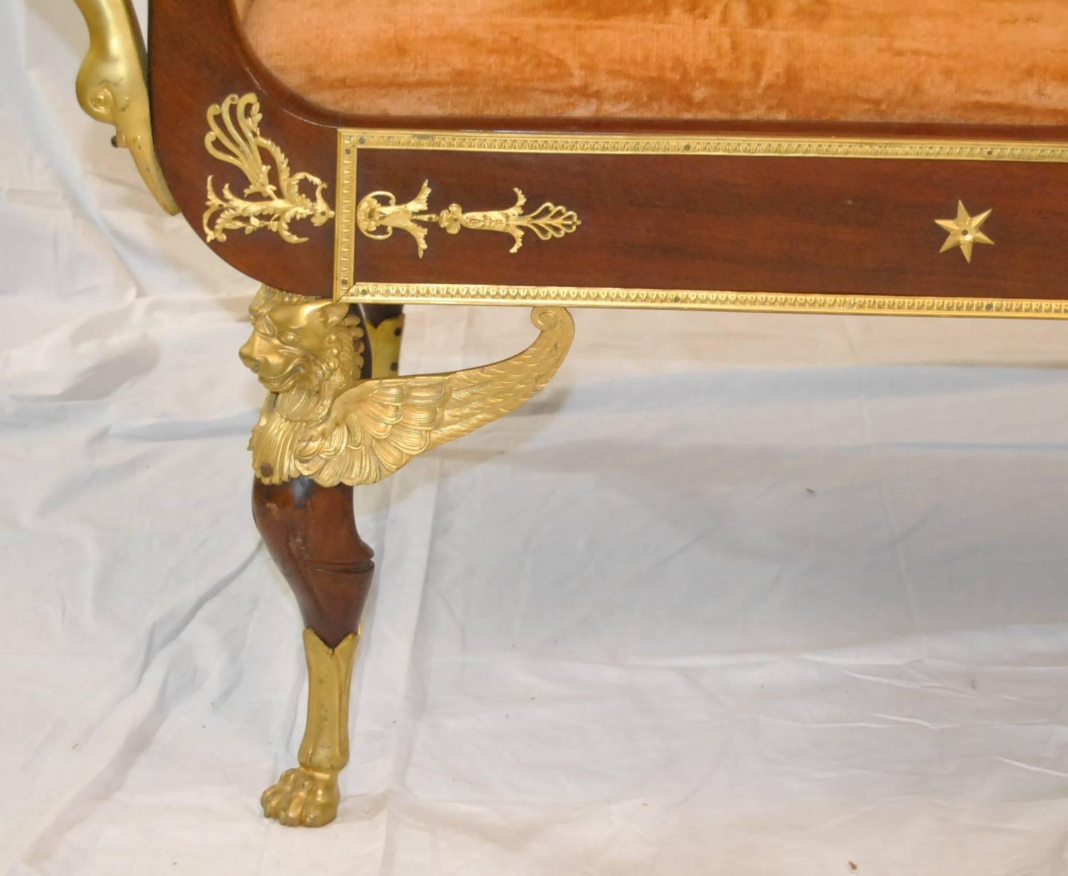 French Empire Style Bronze Ormolu Mounted Day Bed Recamier In Good Condition In Toledo, OH