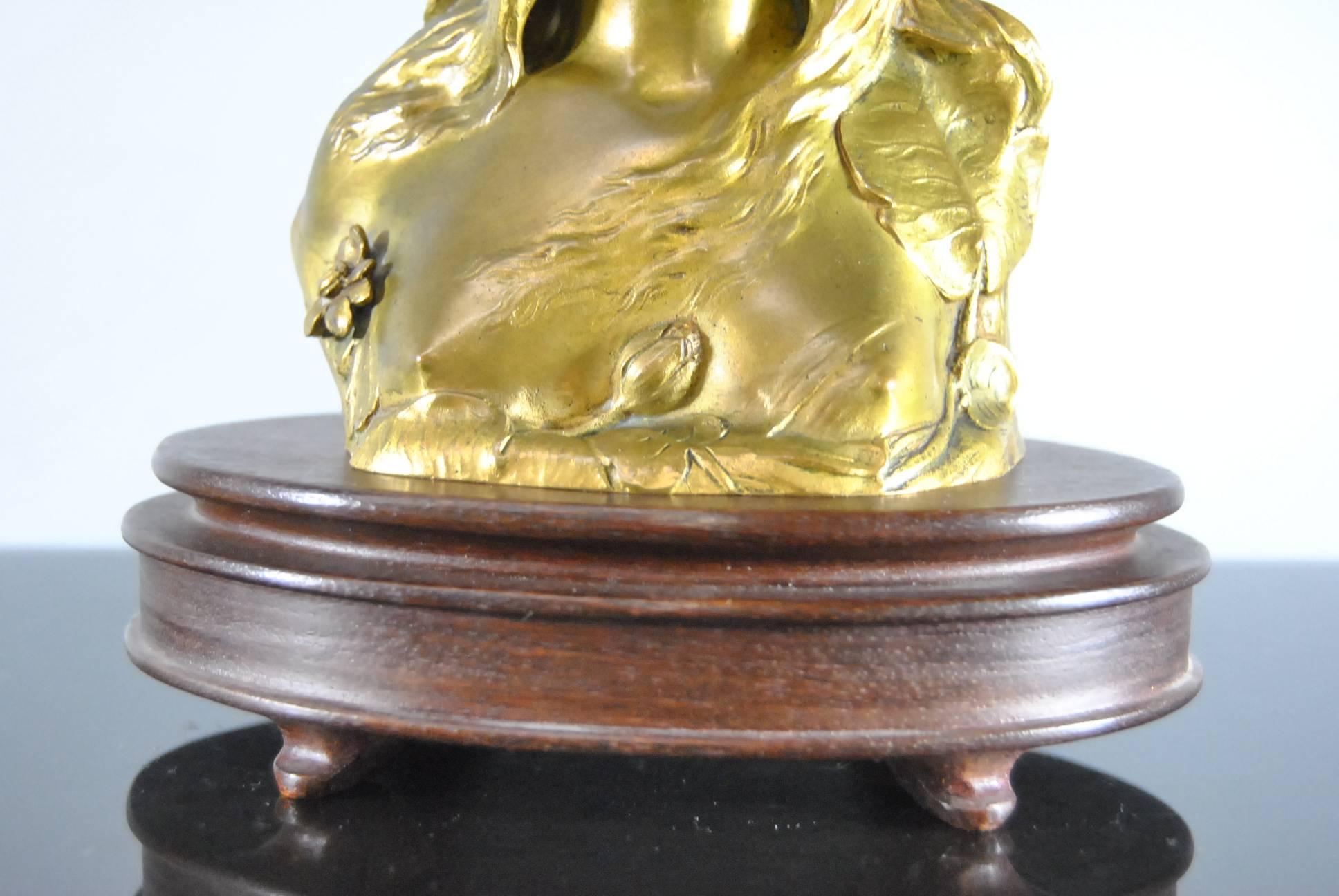 French Art Nouveau Gilt Bronze Bust, Ophelia, with Stand by Leopold Savine 2