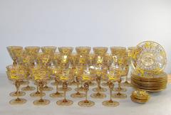 Hand Painted Moser Fifty-One-Piece Canine and Foliate Luncheon Set by Salviati