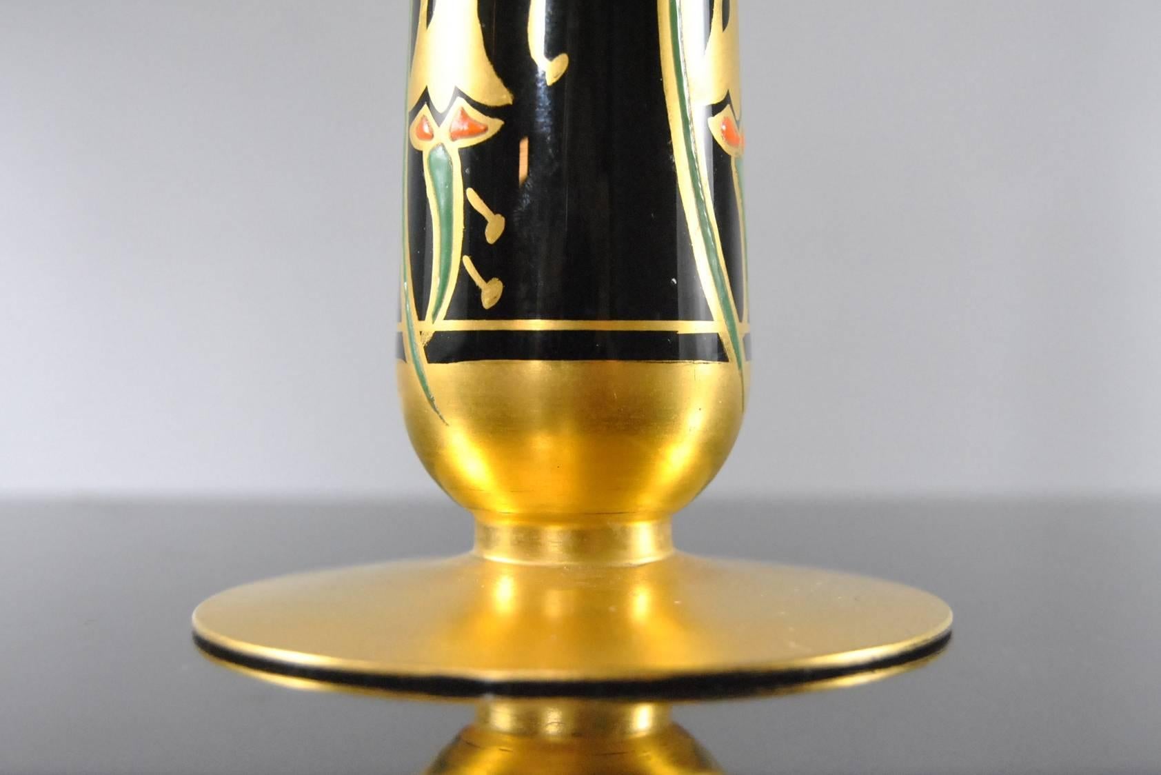 Art Deco Black Enamel Stylized Flower Atomomizer Perfume Bottle by DeVilbiss 2