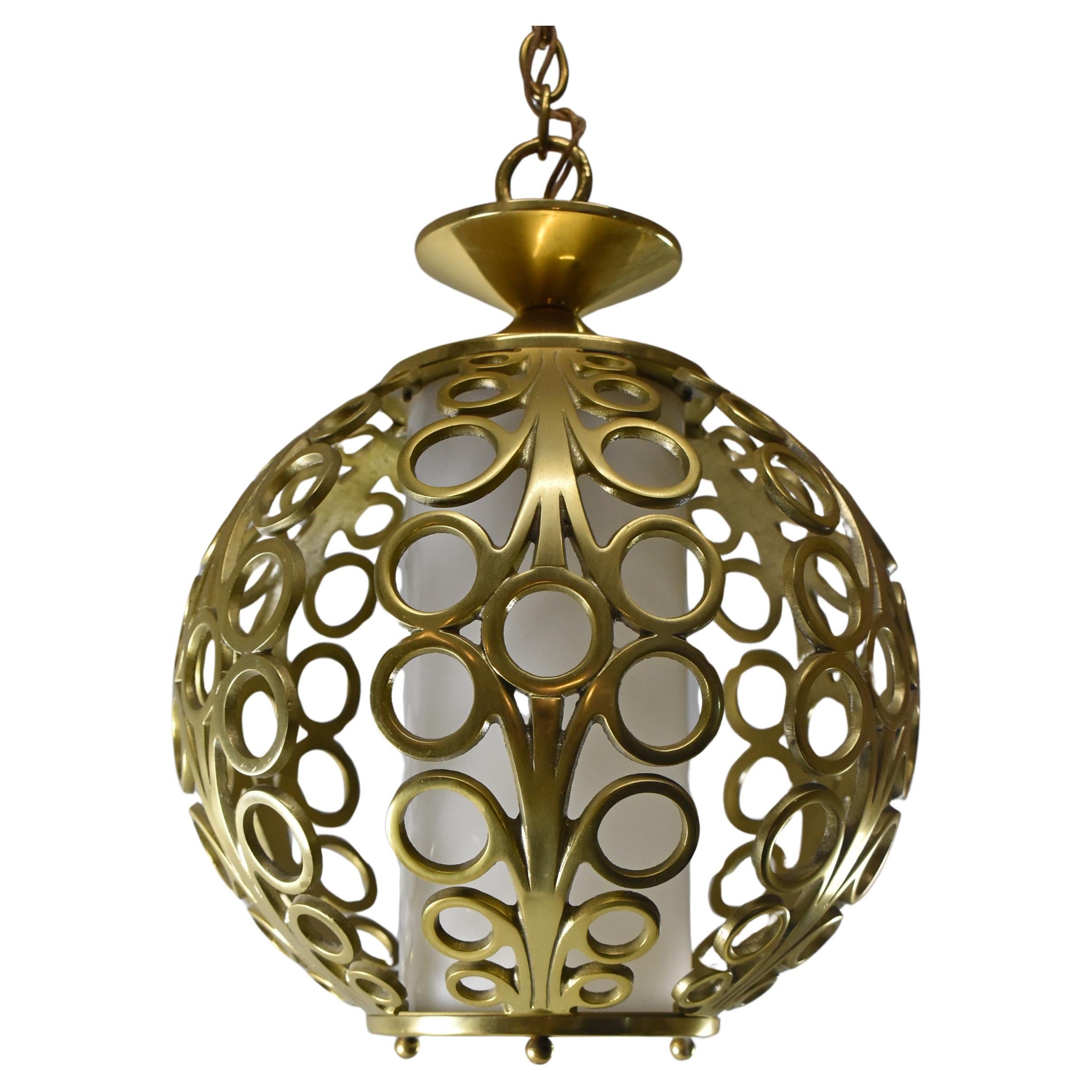 Vintage Modern Hollywood Regency Brass Round Chandelier Pendant