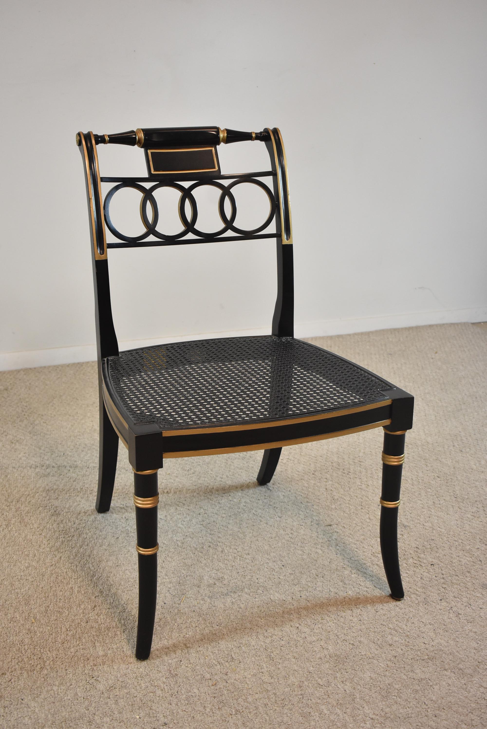 American Pair of Baker Historic Charleston Black Lacquer Chairs  