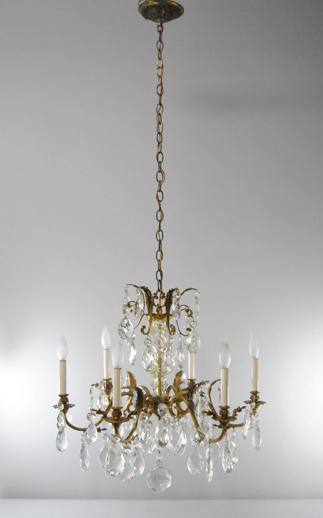 French Bronze Crystal Chandelier with Six Arms In Good Condition In Toledo, OH
