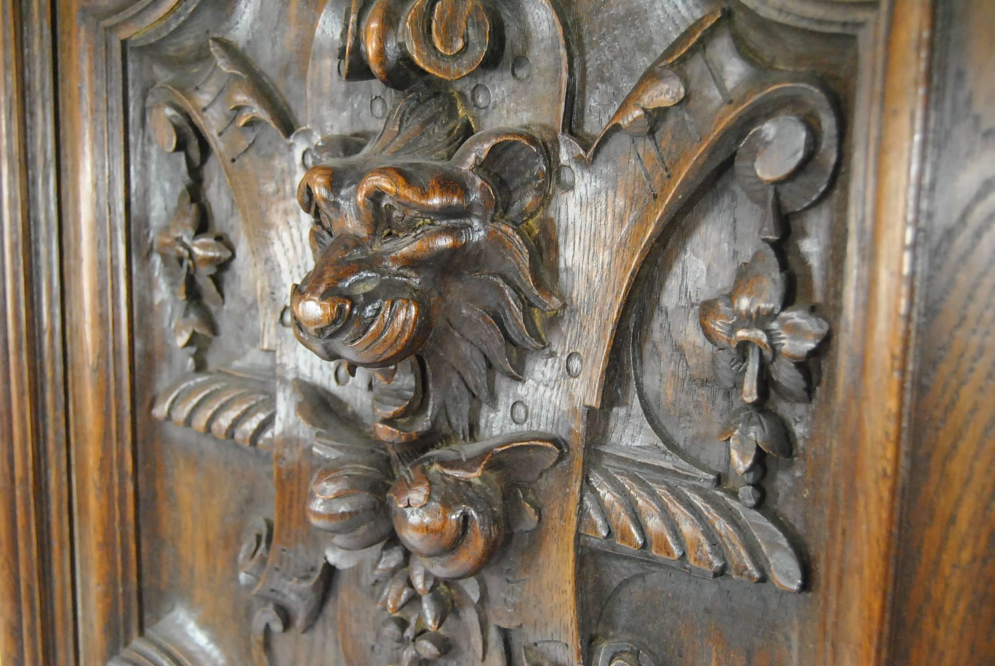Tudor Style High Relief Carved Oak Panels with Lions Heads and Fruit 1