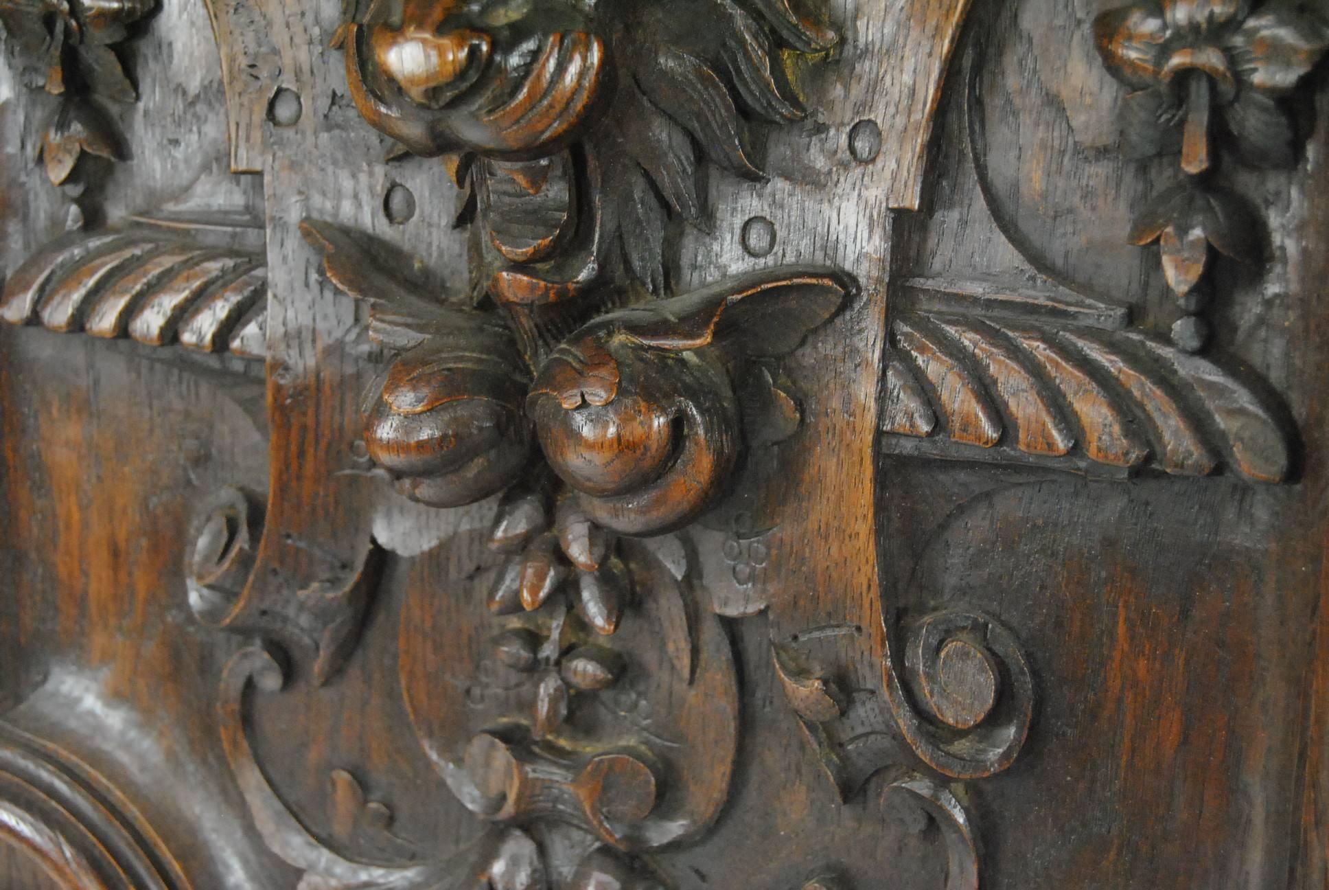 Tudor Style High Relief Carved Oak Panels with Lions Heads and Fruit 2