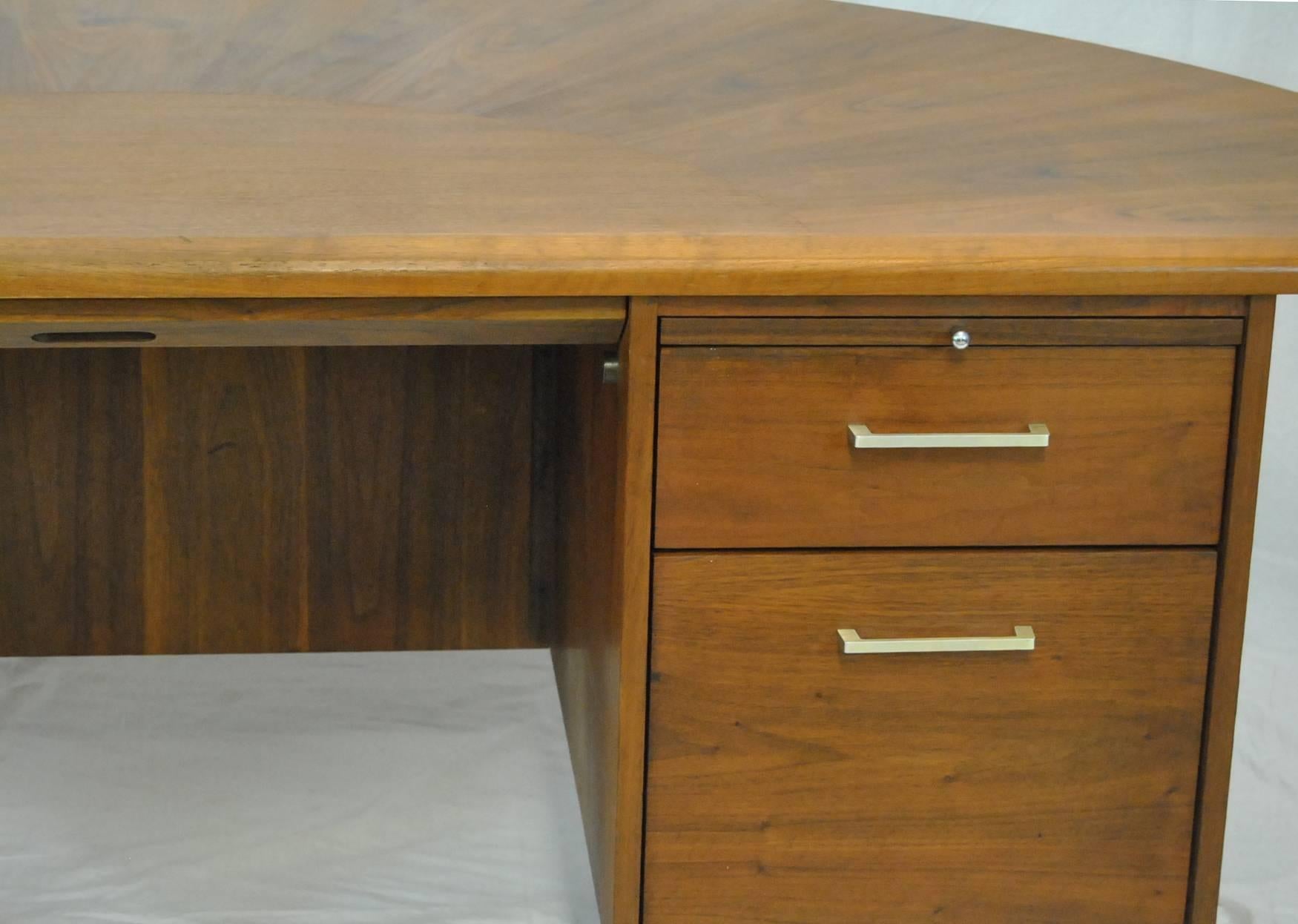 American Mid-Century Executive Desk w Curved Top by Wood Design of French Lick, Indiana