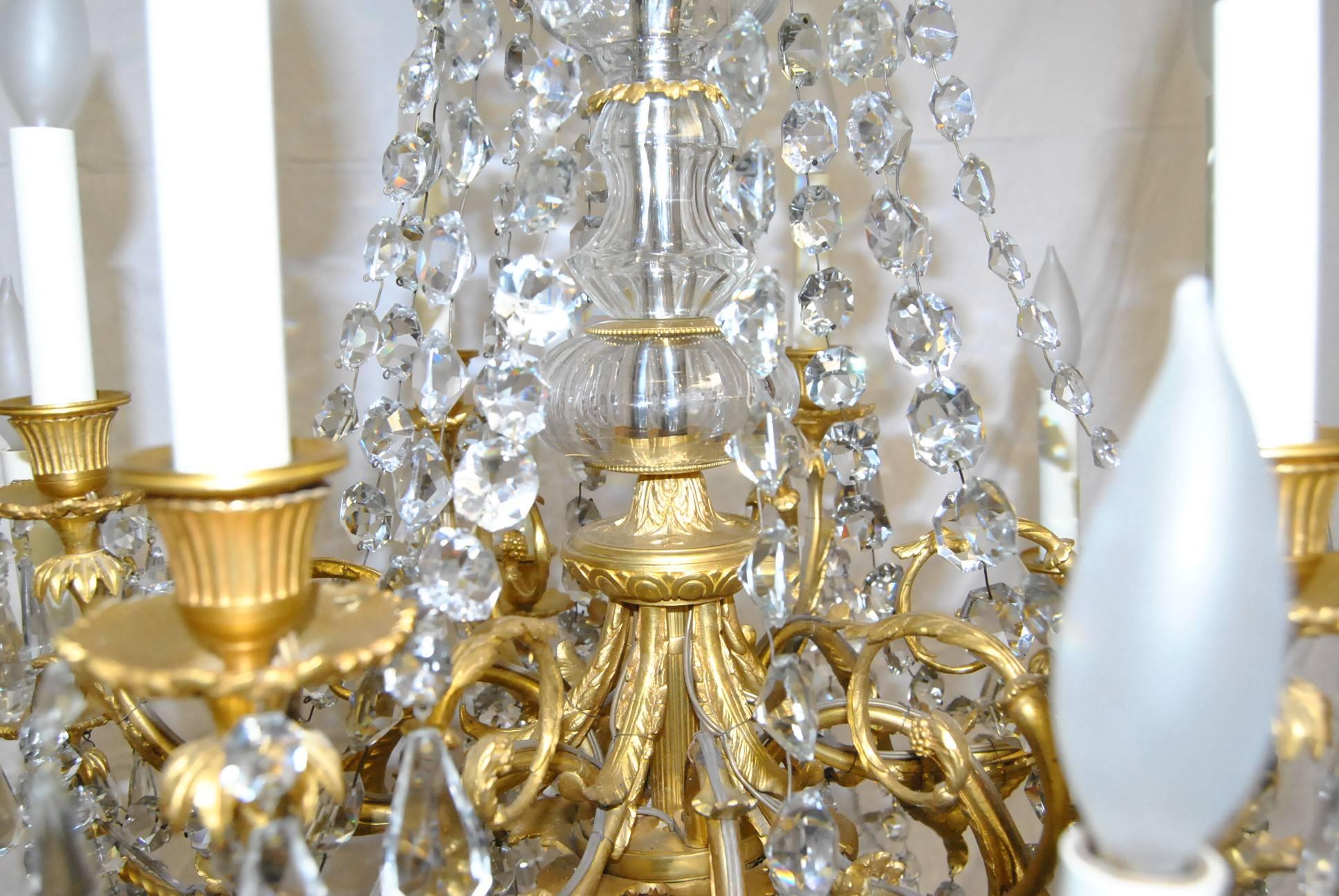 20th Century French Empire Gilded Bronze Crystal 12-Arm Chandelier Light Fixture For Sale