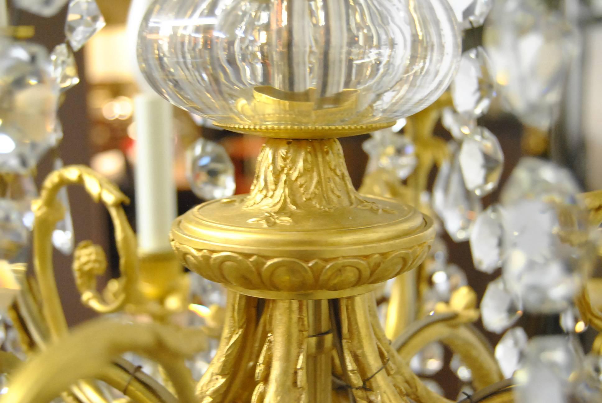 French Empire Gilded Bronze Crystal 12-Arm Chandelier Light Fixture For Sale 3