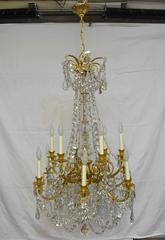 French Empire Gilded Bronze Crystal 12-Arm Chandelier Light Fixture
